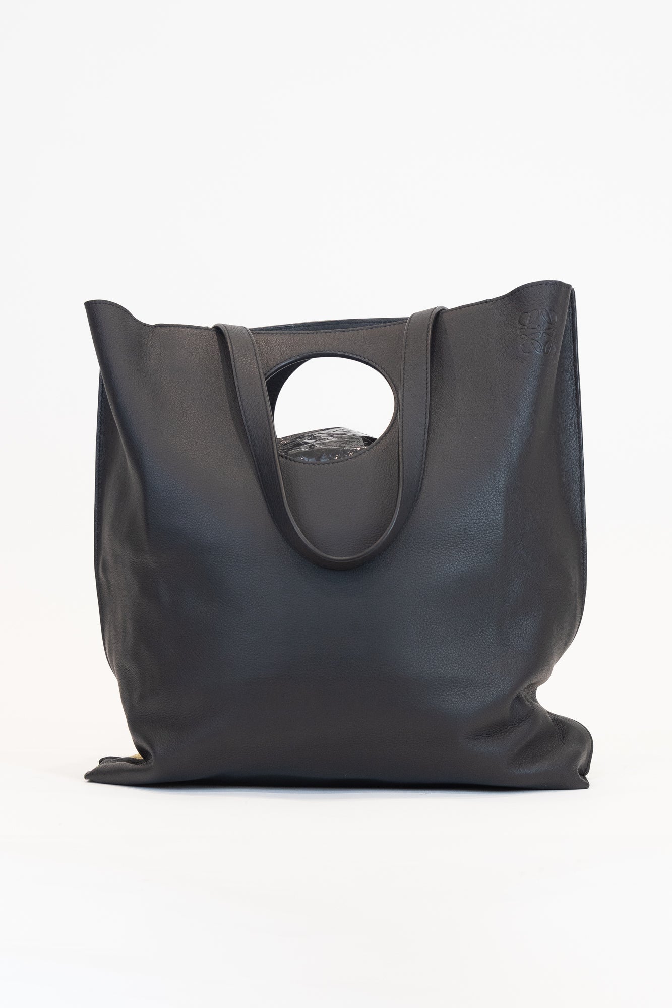 Beige/Black Suede Leather Hole Tote Shoulder Bag