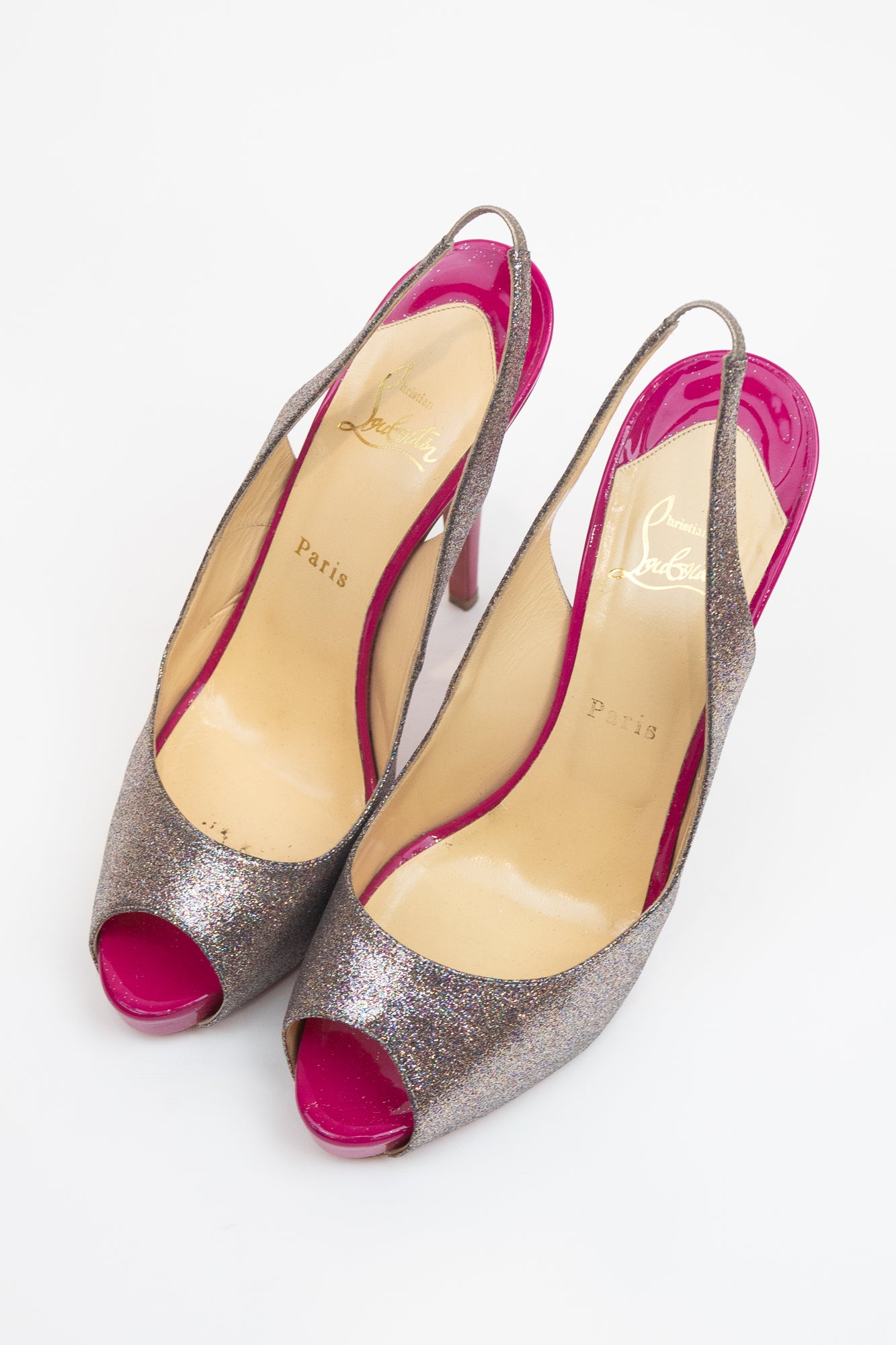 Silver Sparkle Pink Patent Sling Back Pumps Patent/Sparkle