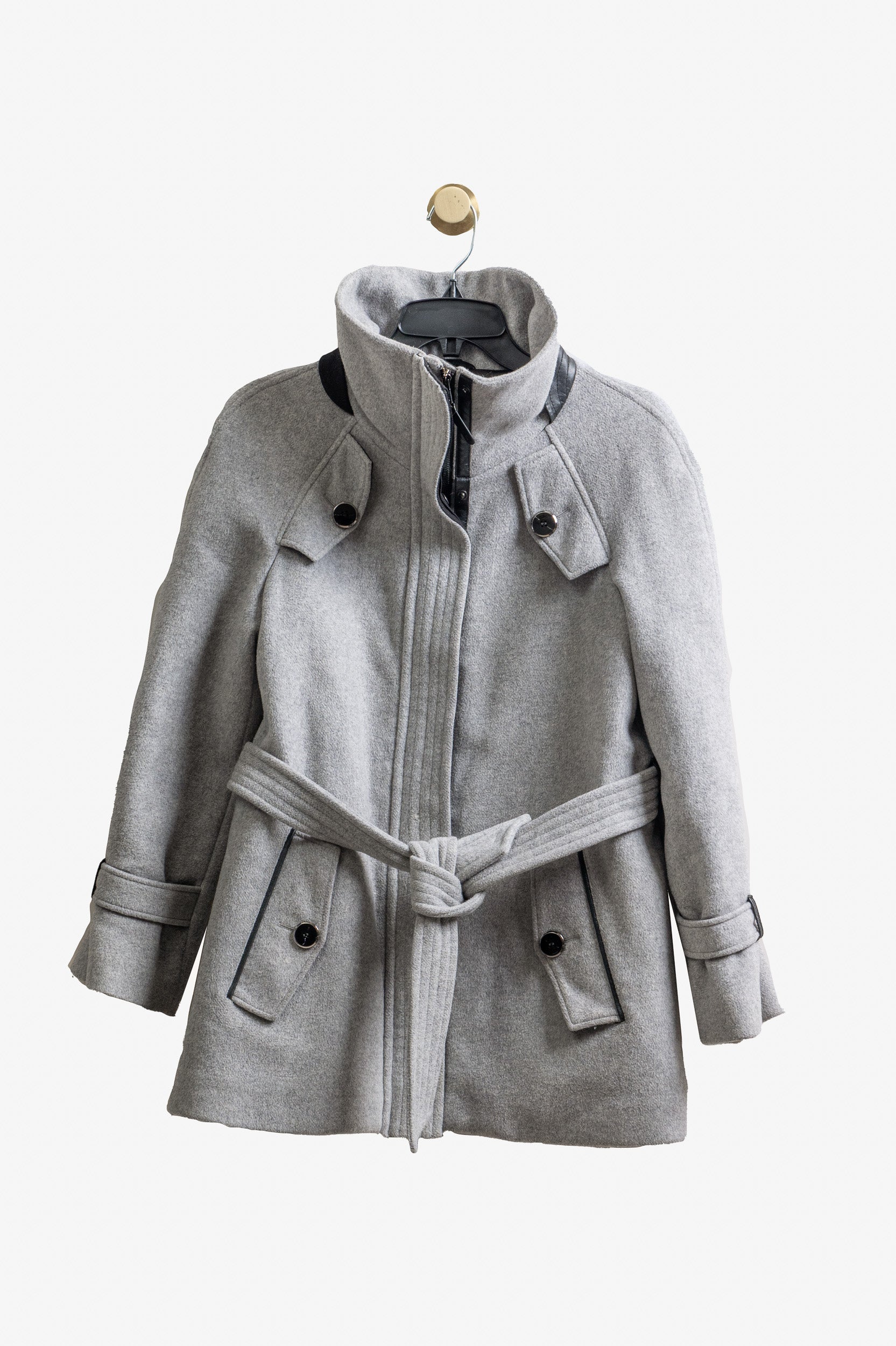 Light Grey Cropped Belted Jacket Coat Wool/?