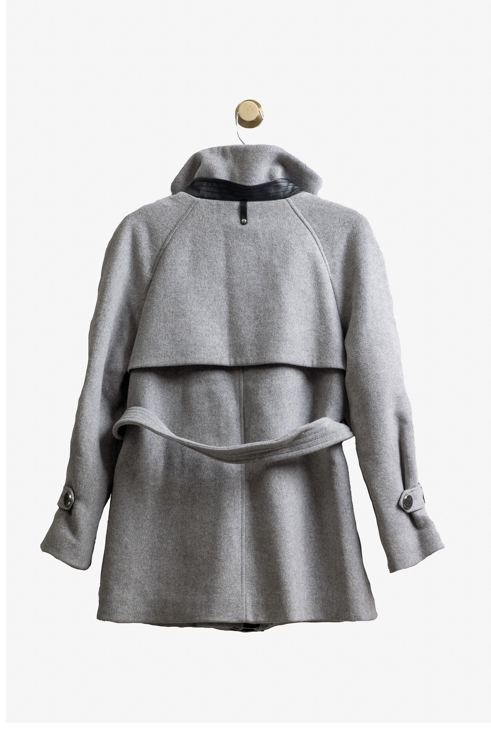 Light Grey Cropped Belted Jacket Coat Wool/?