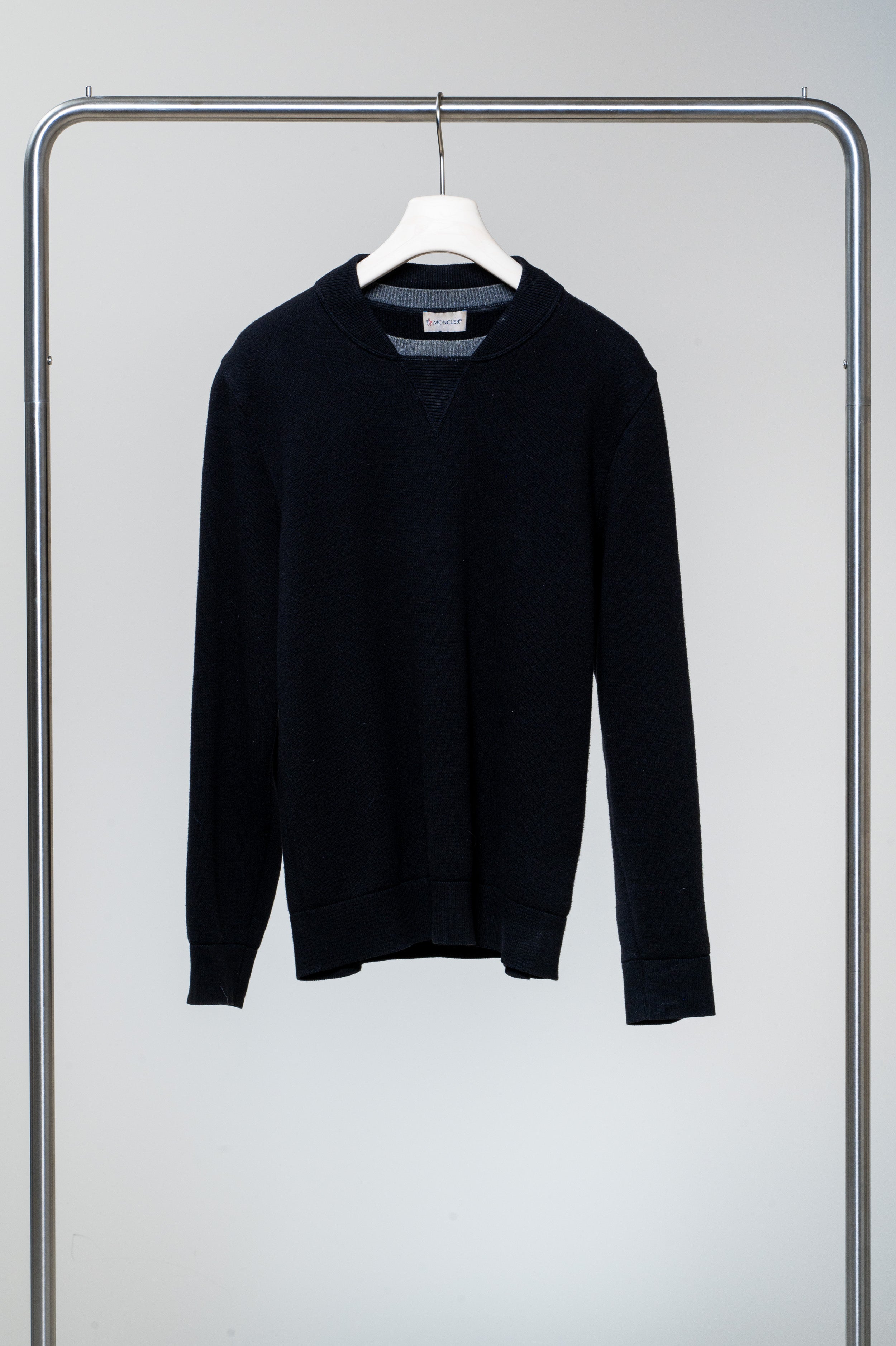 Black Ribbed Collar Crew Neck Wool/Cotton