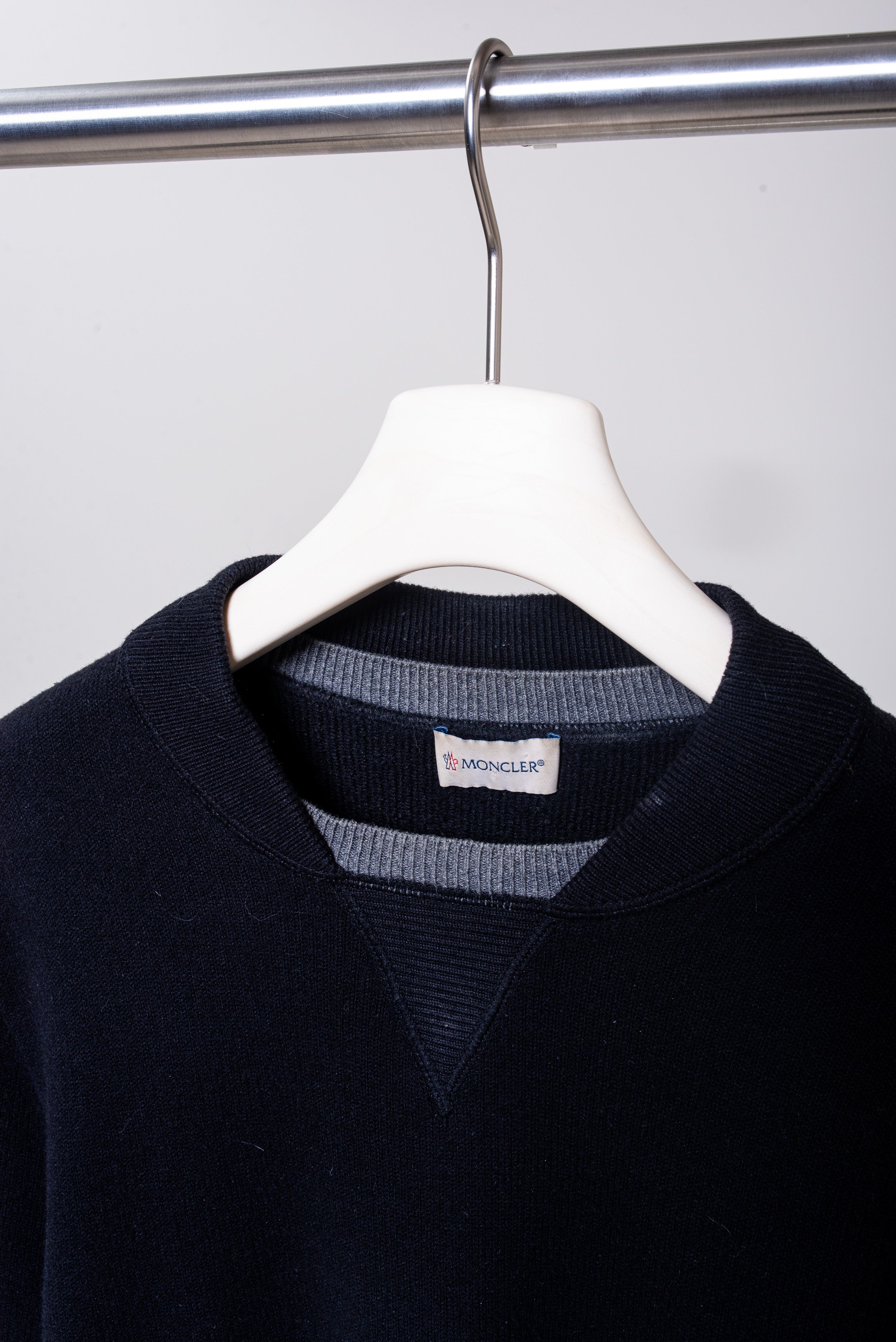 Black Ribbed Collar Crew Neck Wool/Cotton