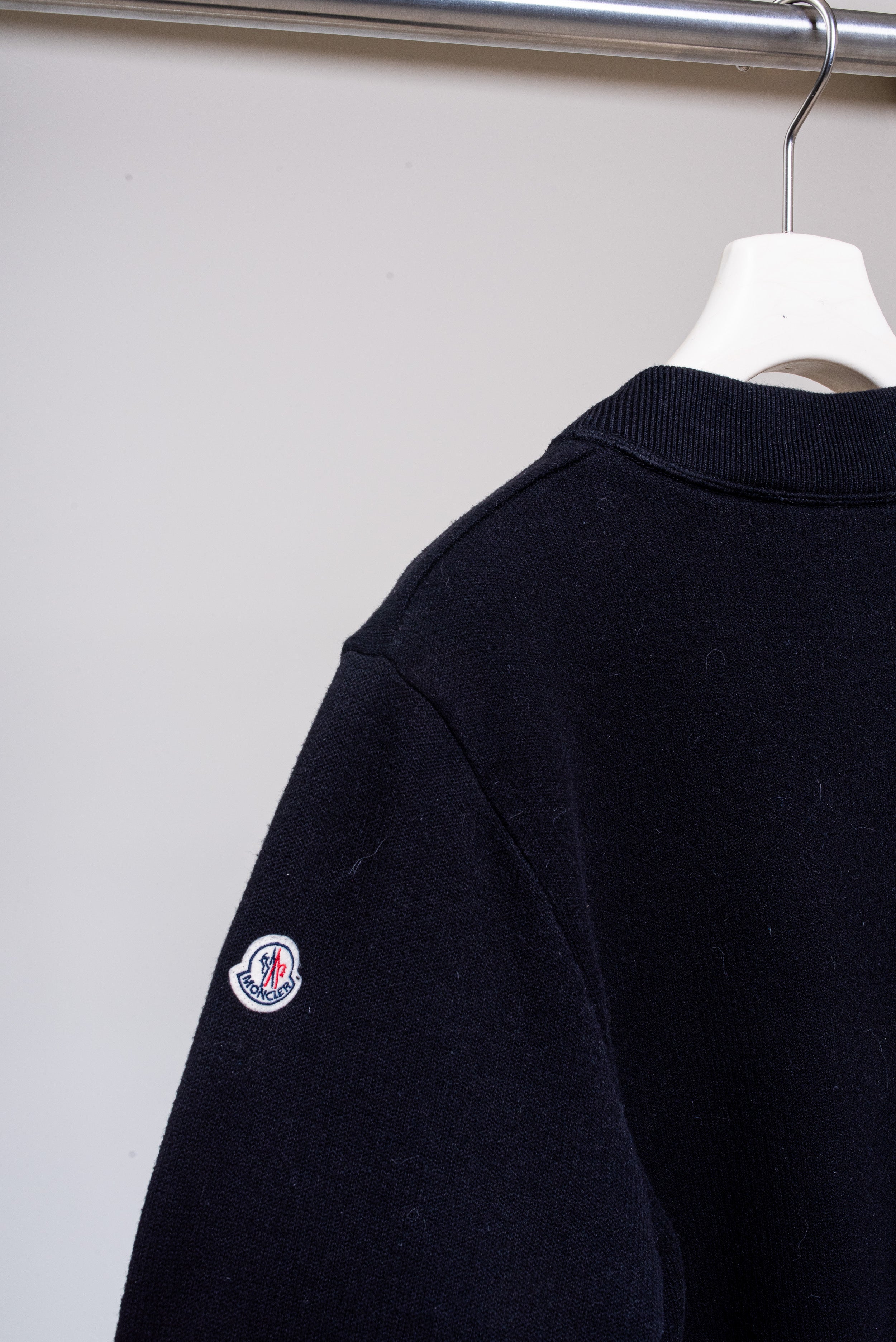 Black Ribbed Collar Crew Neck Wool/Cotton