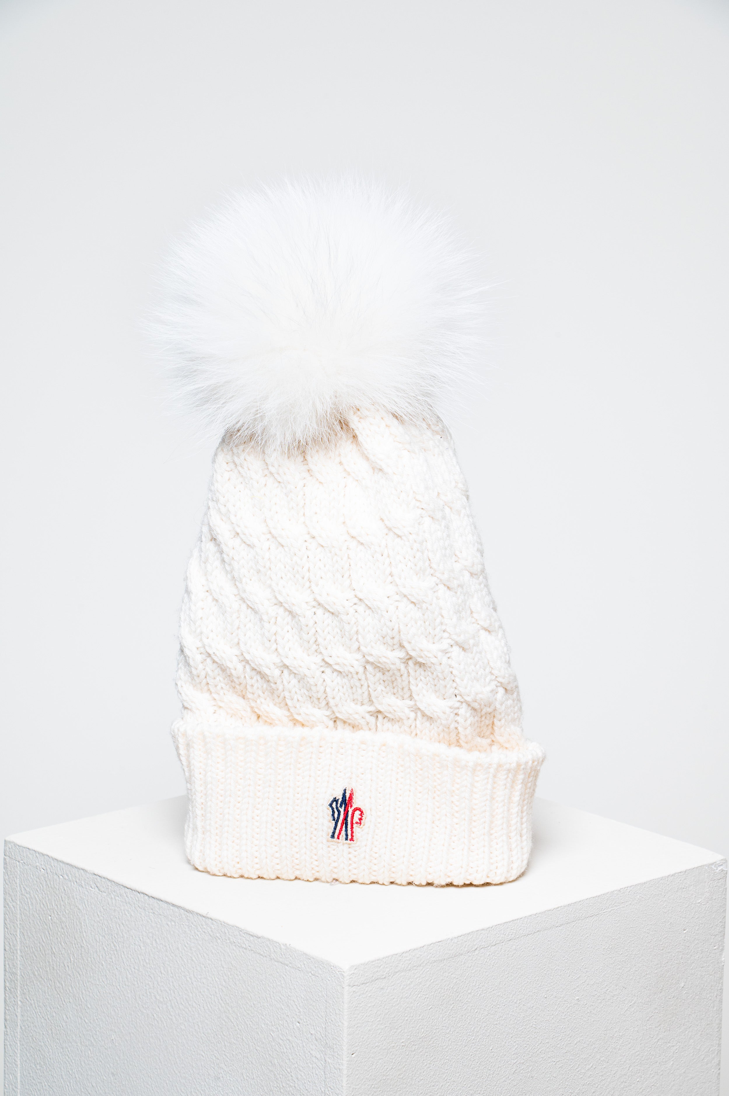 White Wool Fur Pom Pom Beanie Fox