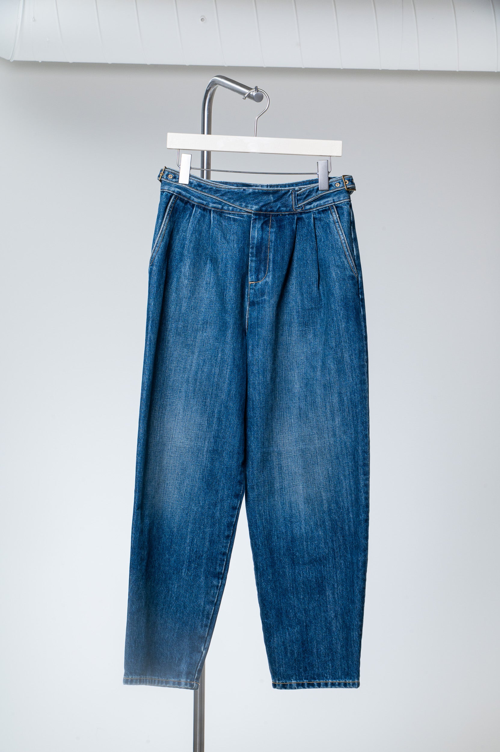 Cross Over Belted Denim Pants Cotton