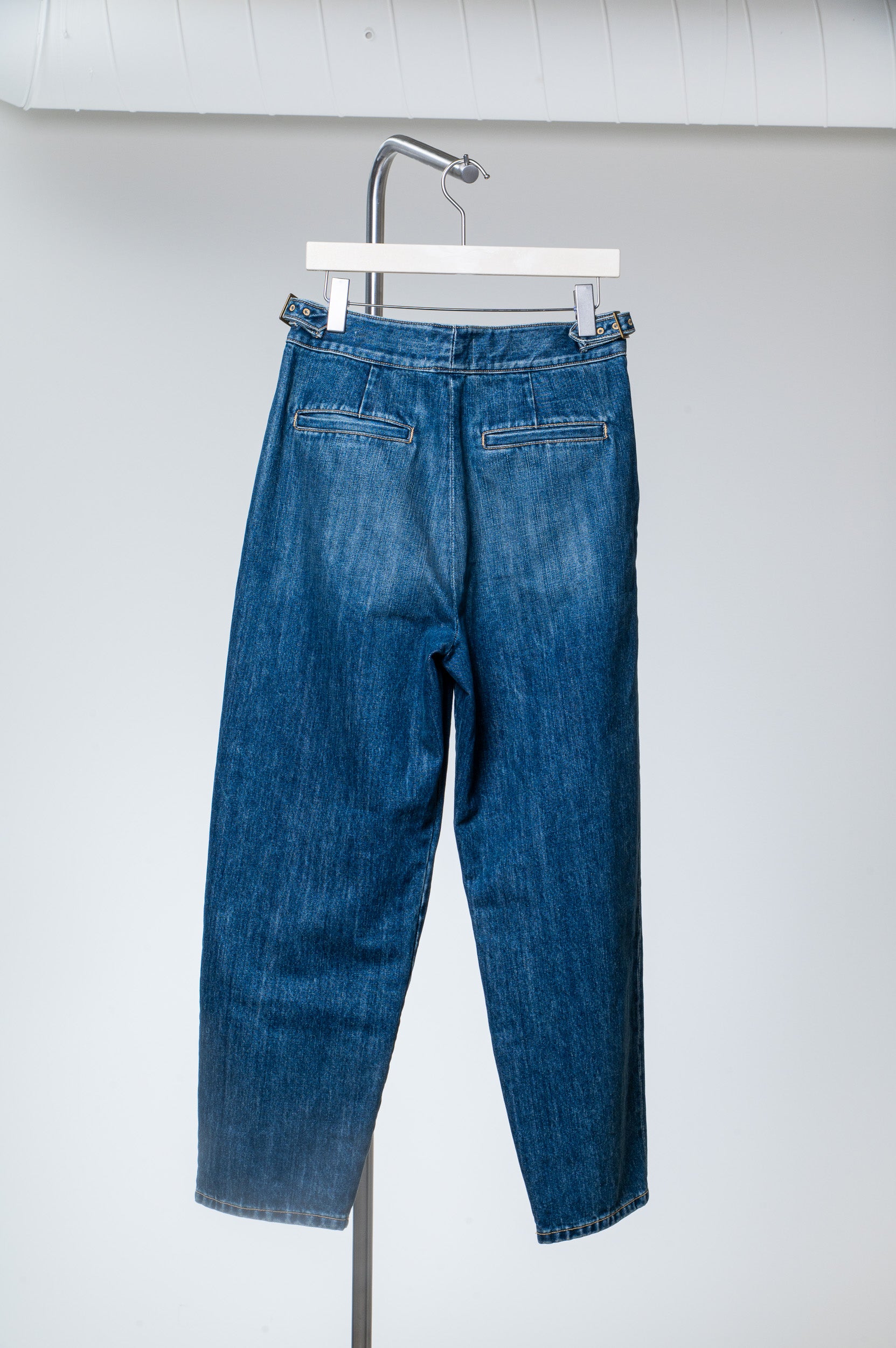 Cross Over Belted Denim Pants Cotton