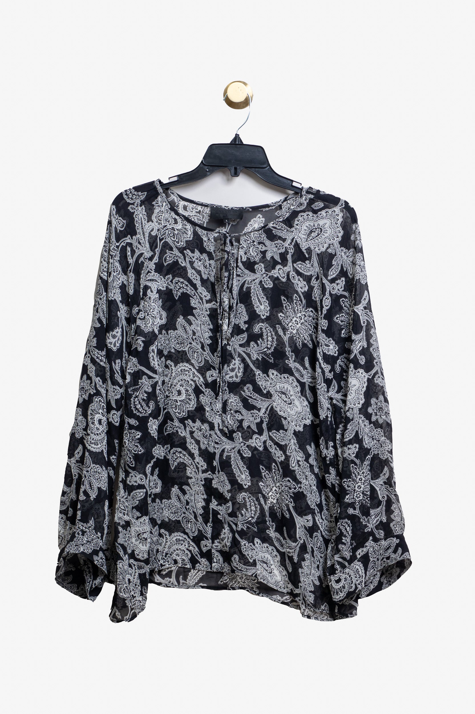 Sheer Black And White Paisley Blouse Silk