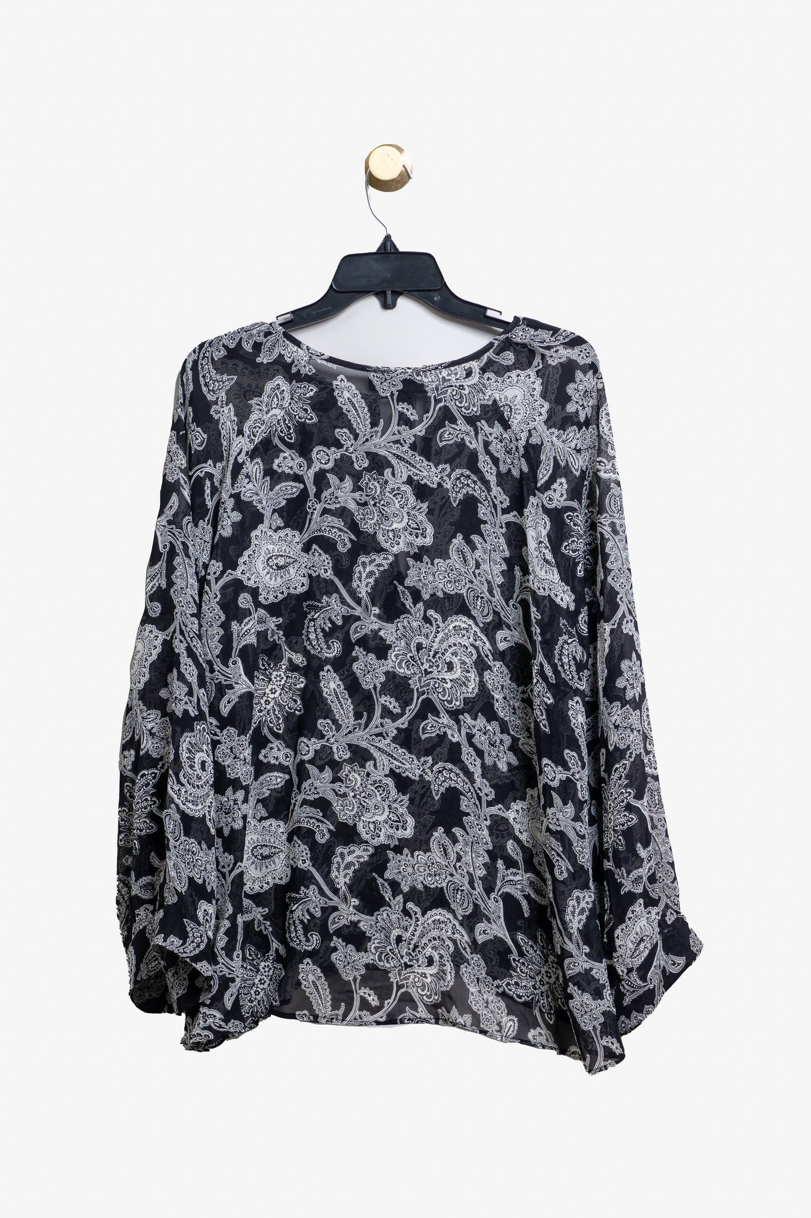 Sheer Black And White Paisley Blouse Silk