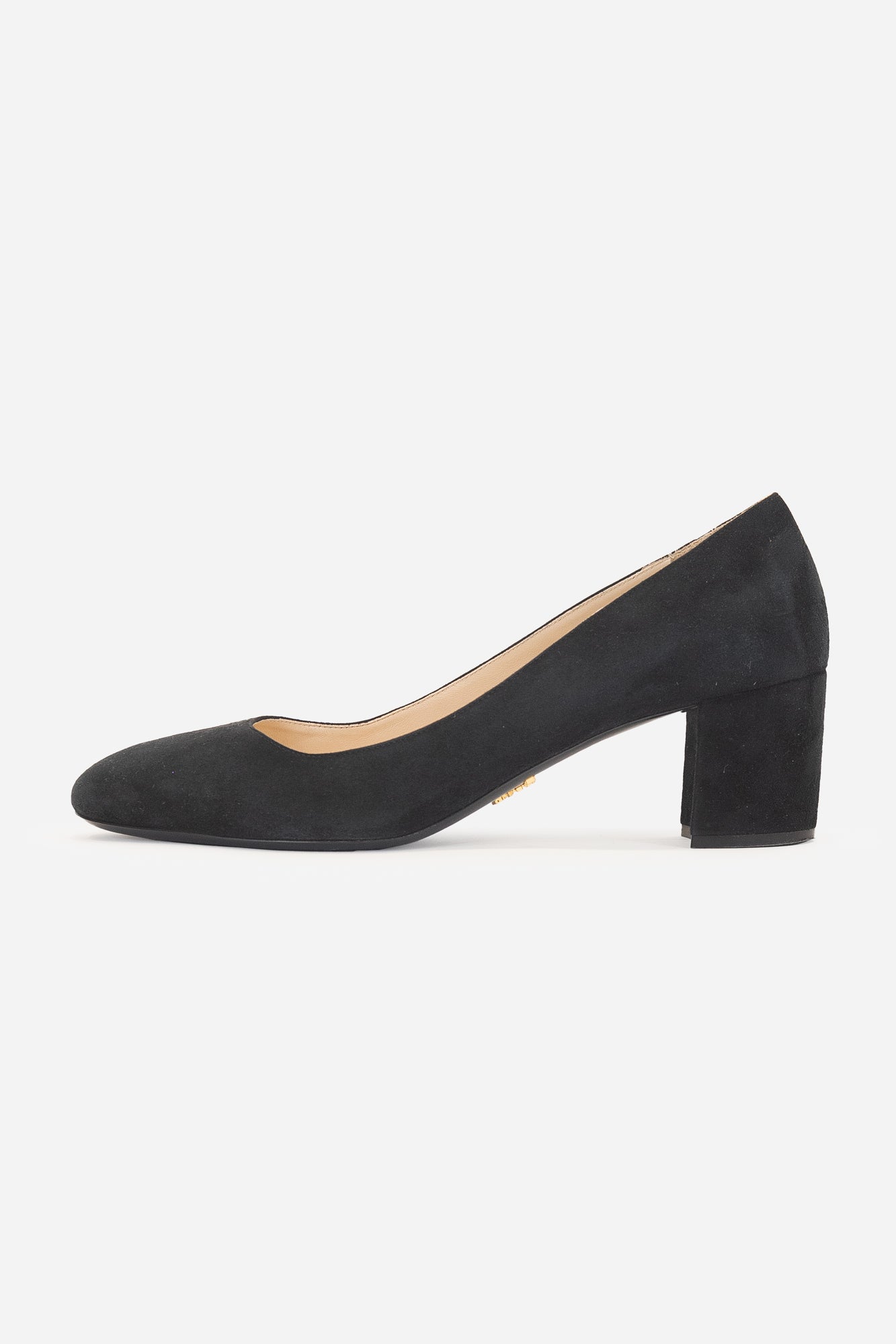 Black Suede Round Toe Block Heel Pump Suede