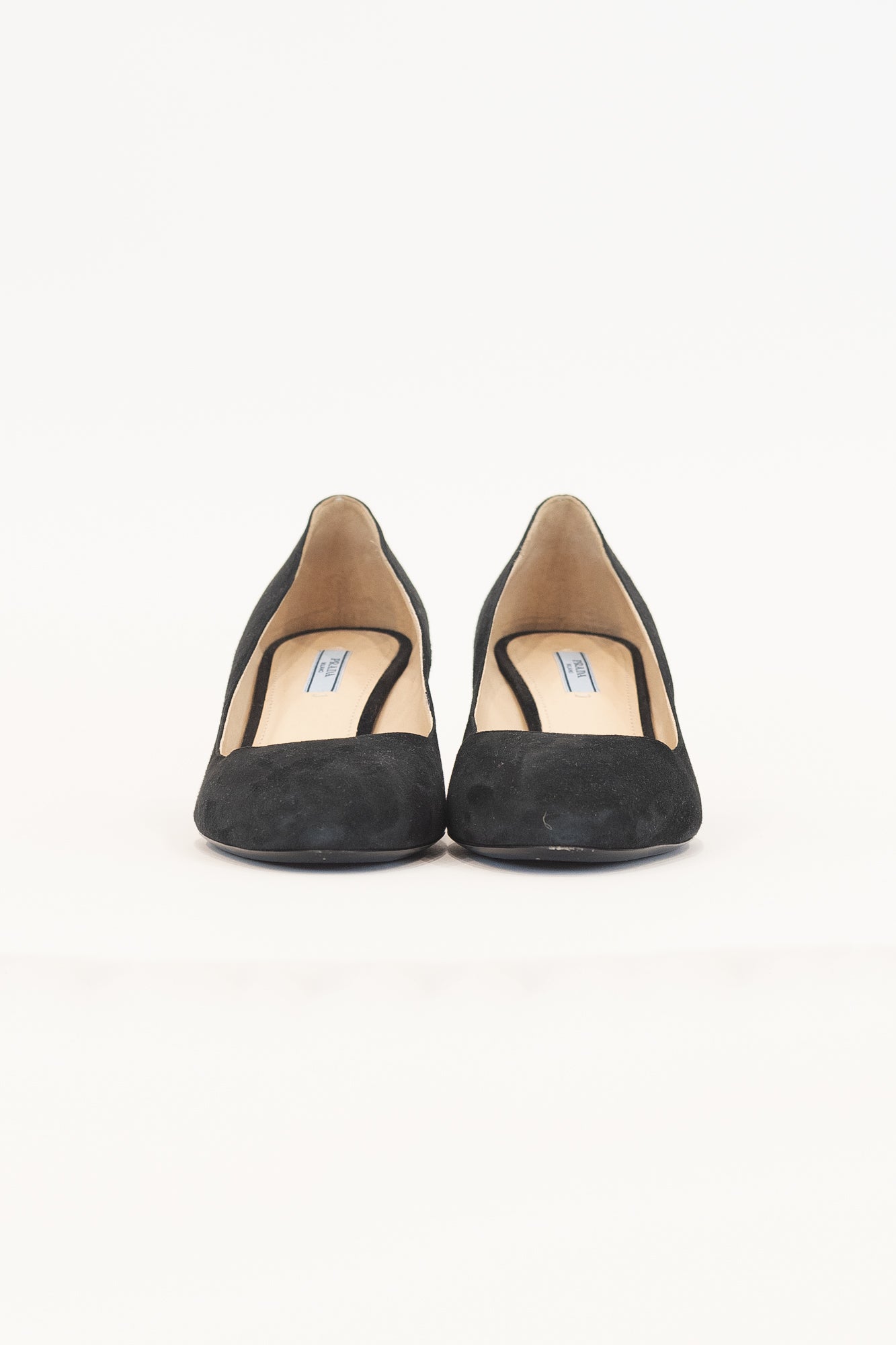 Black Suede Round Toe Block Heel Pump Suede