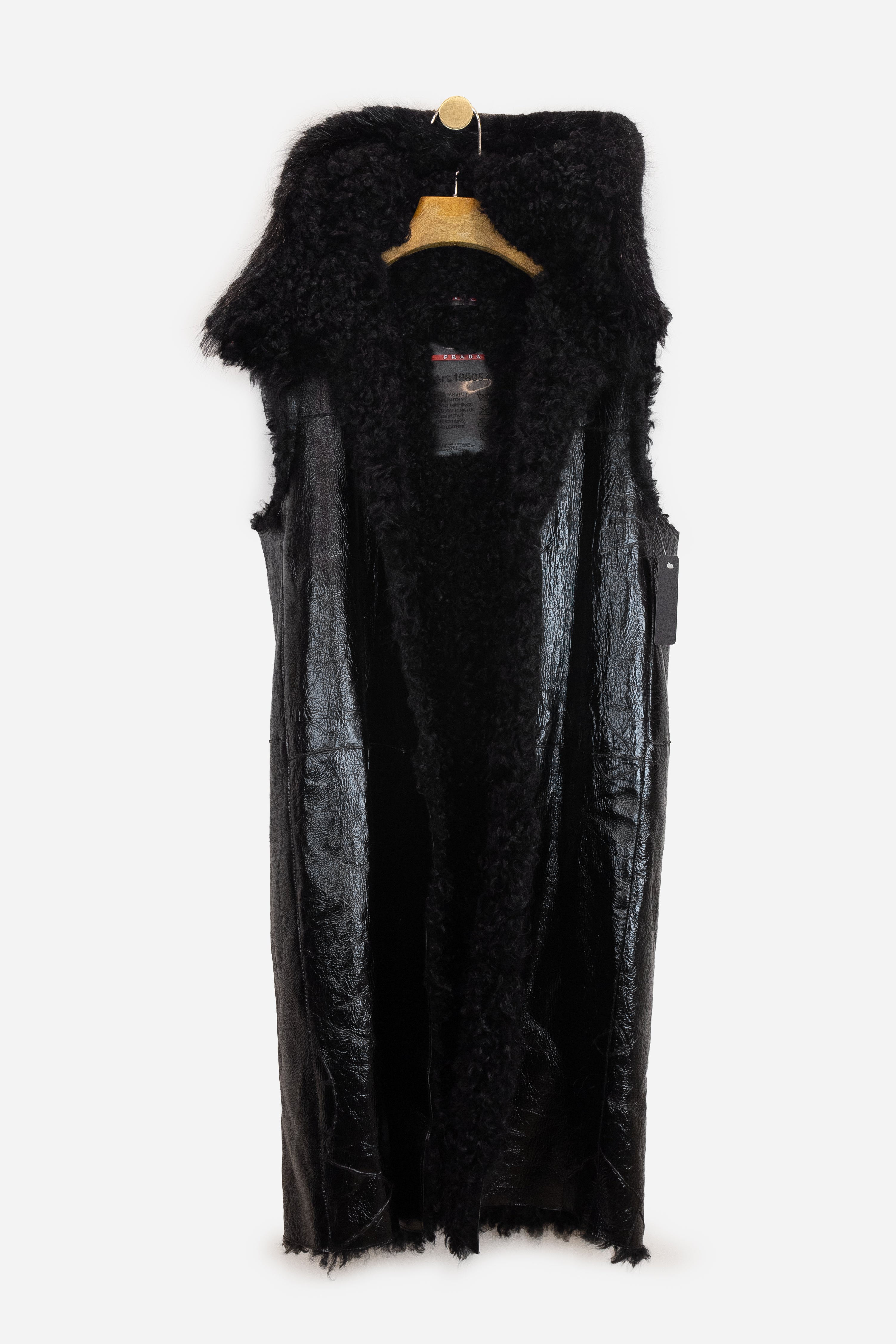 Leather Sherpa Sleeveless Long Vest Leather/Lamb&mink Fur