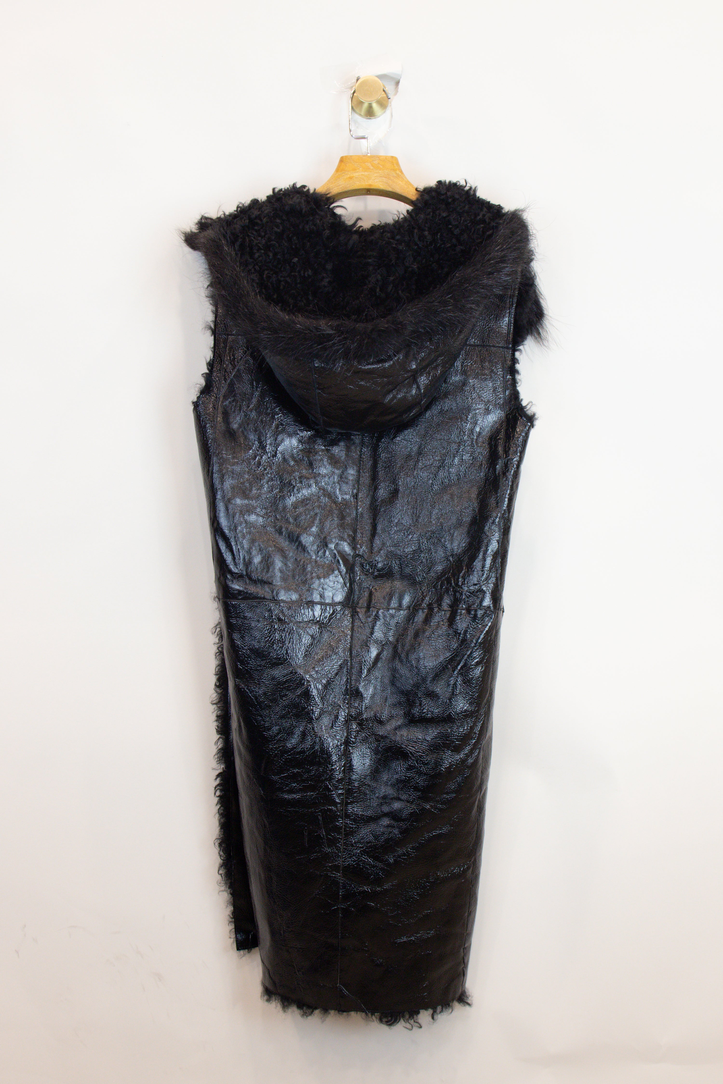 Leather Sherpa Sleeveless Long Vest Leather/Lamb&mink Fur