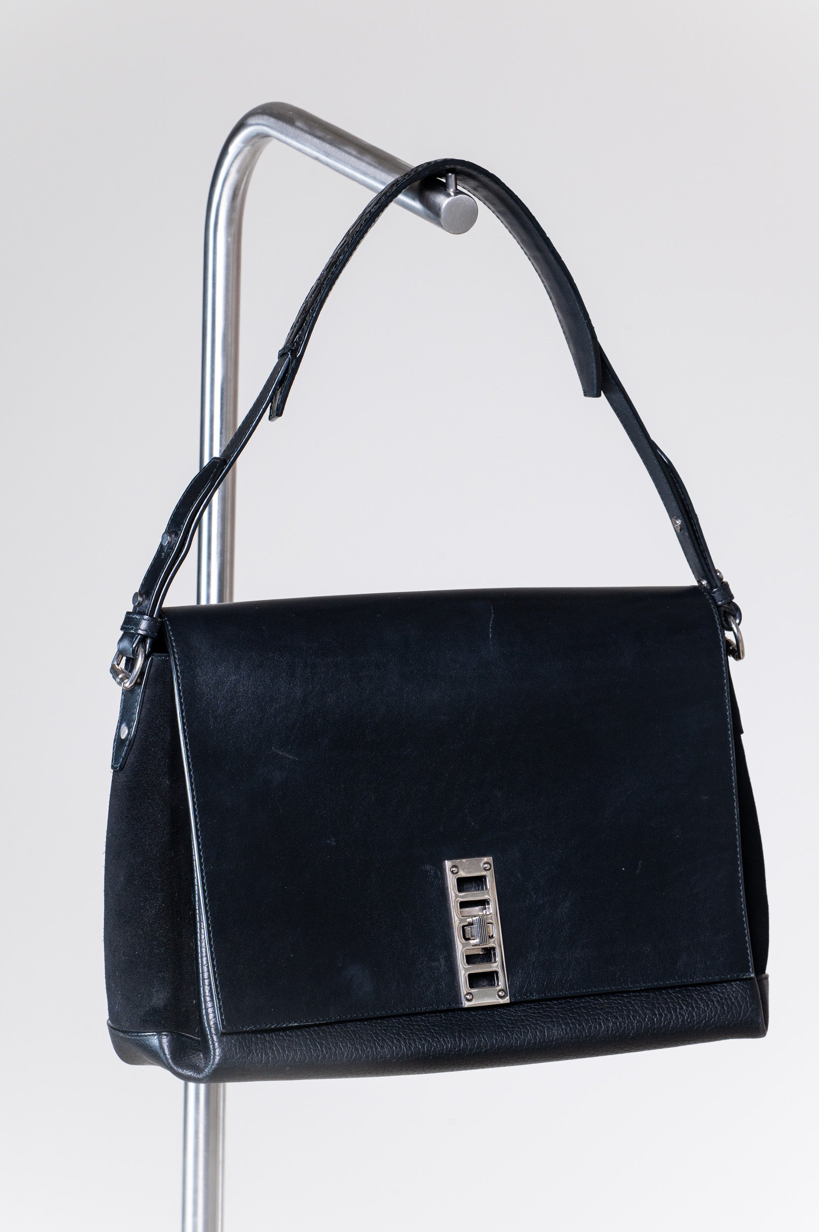 Black Leather Flap Messenger Bag