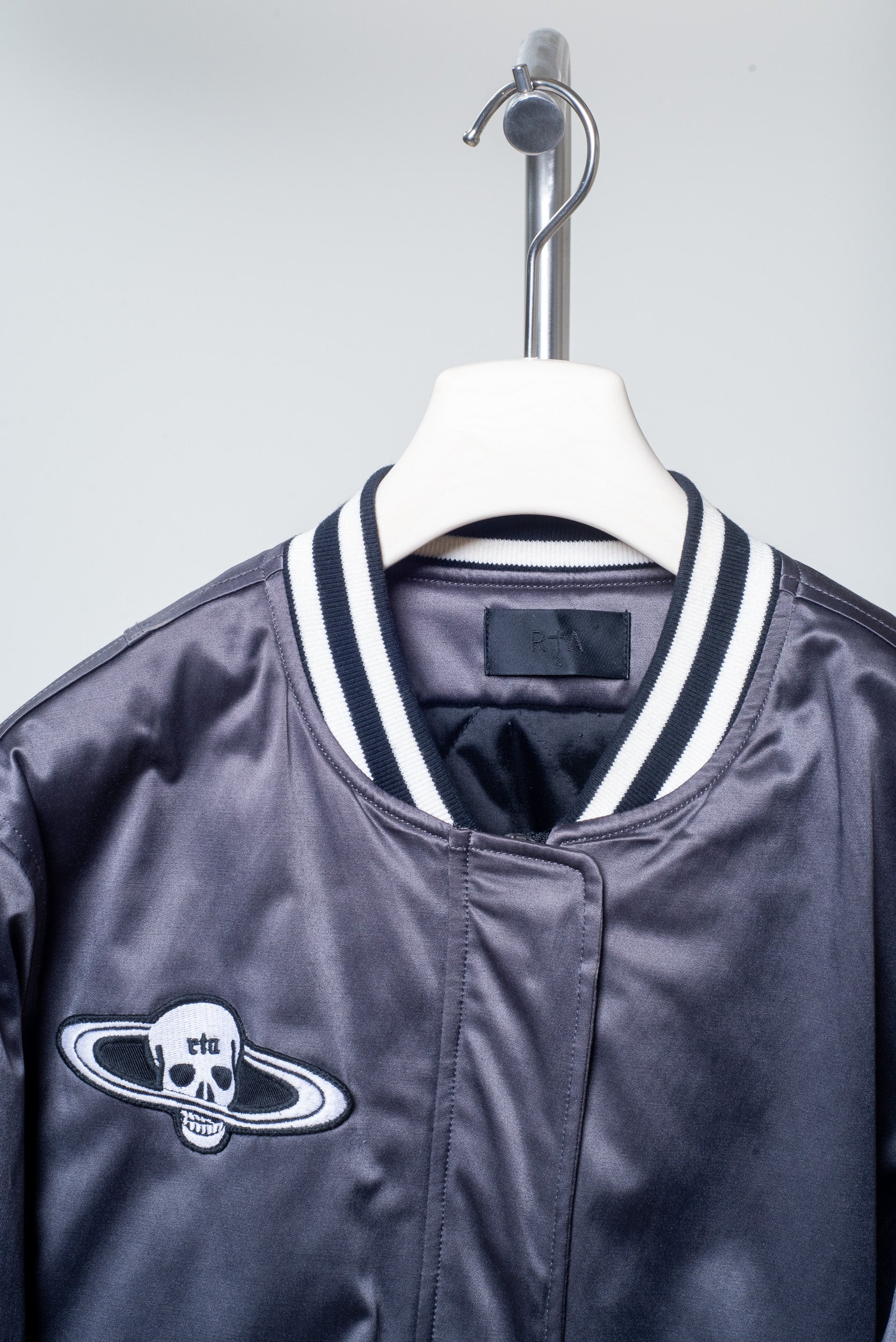 Grey Satin Skull Bomber Jacket