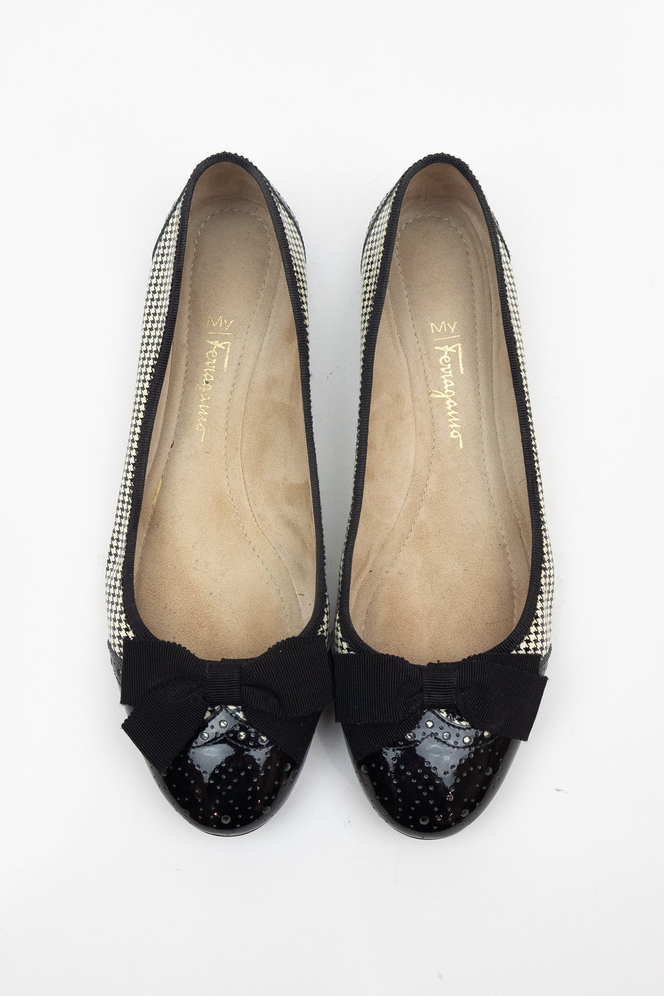 Patent Houndstooth Bow Ballet Flats