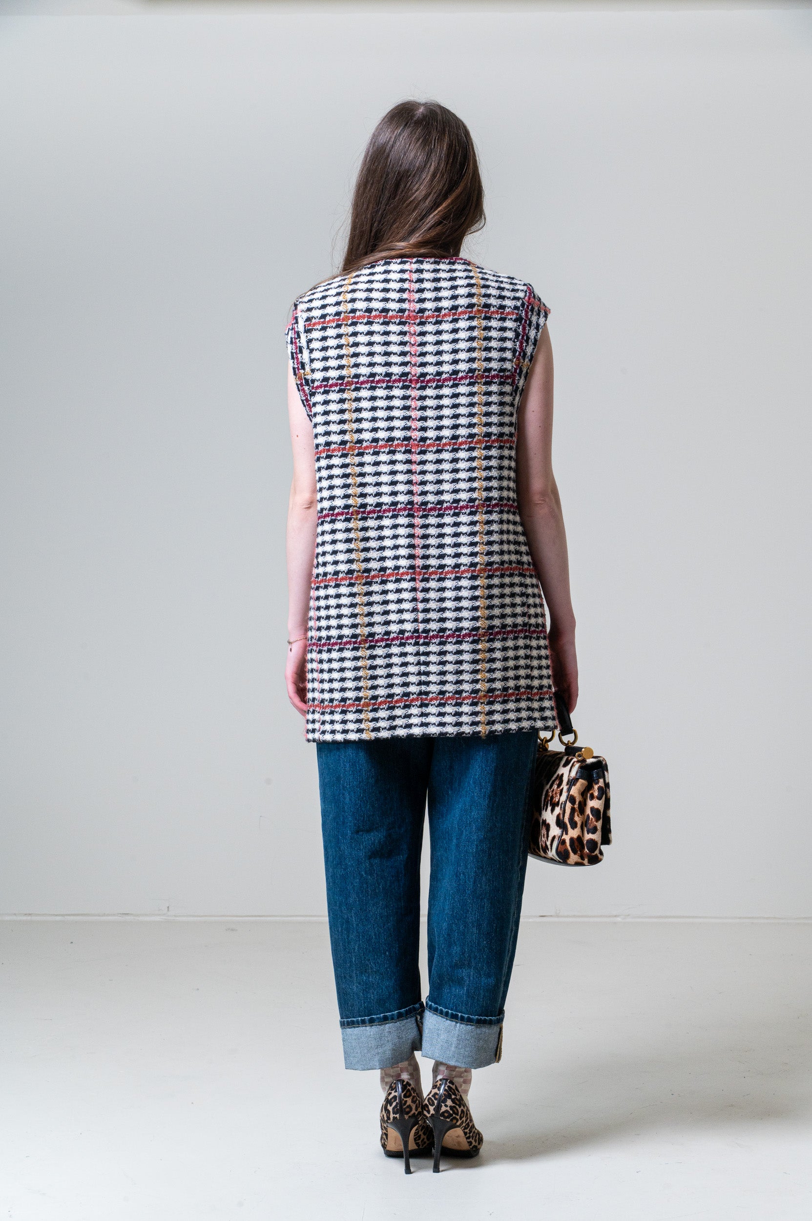 Houndstooth Long Tweed Vest