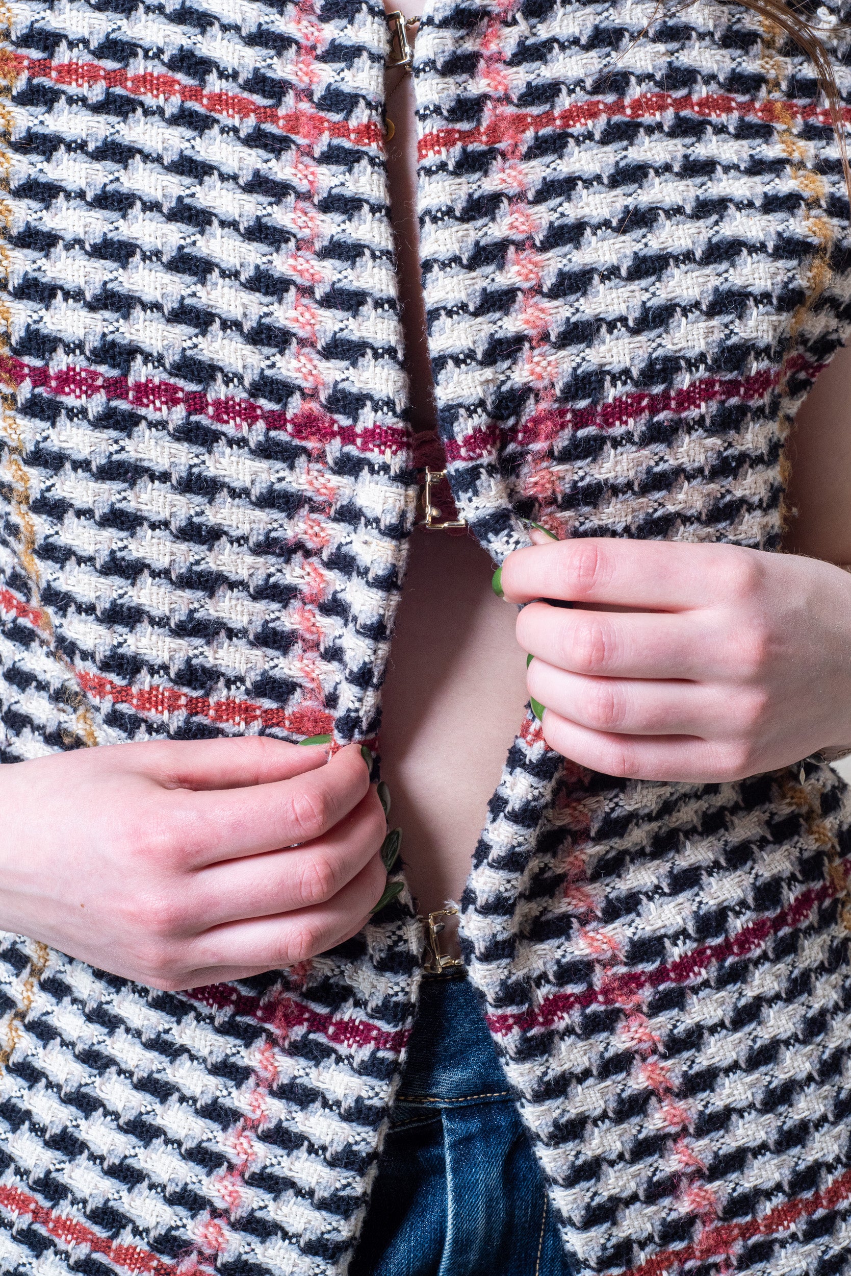 Houndstooth Long Tweed Vest