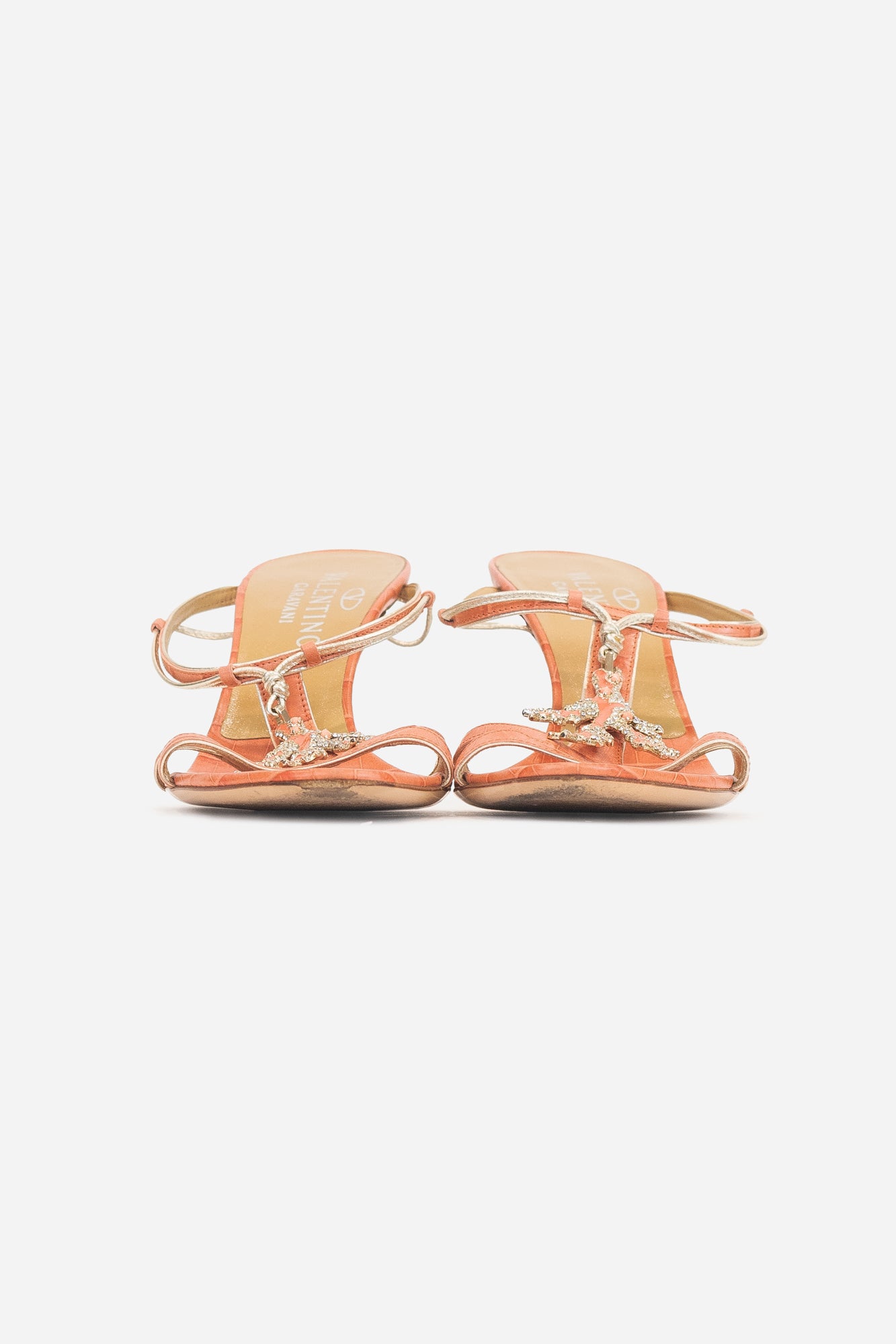 Orange Coral Embossed Leather Crystal Heels