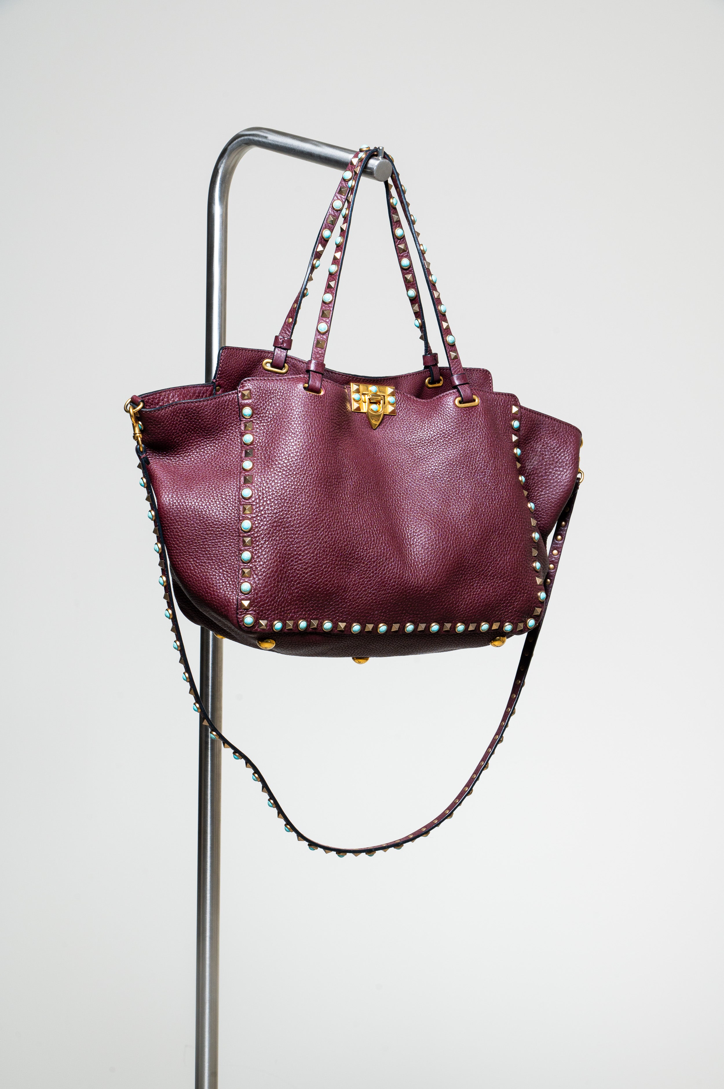 Burgundy Leather Turquoise Studded Tote Leather/Gem