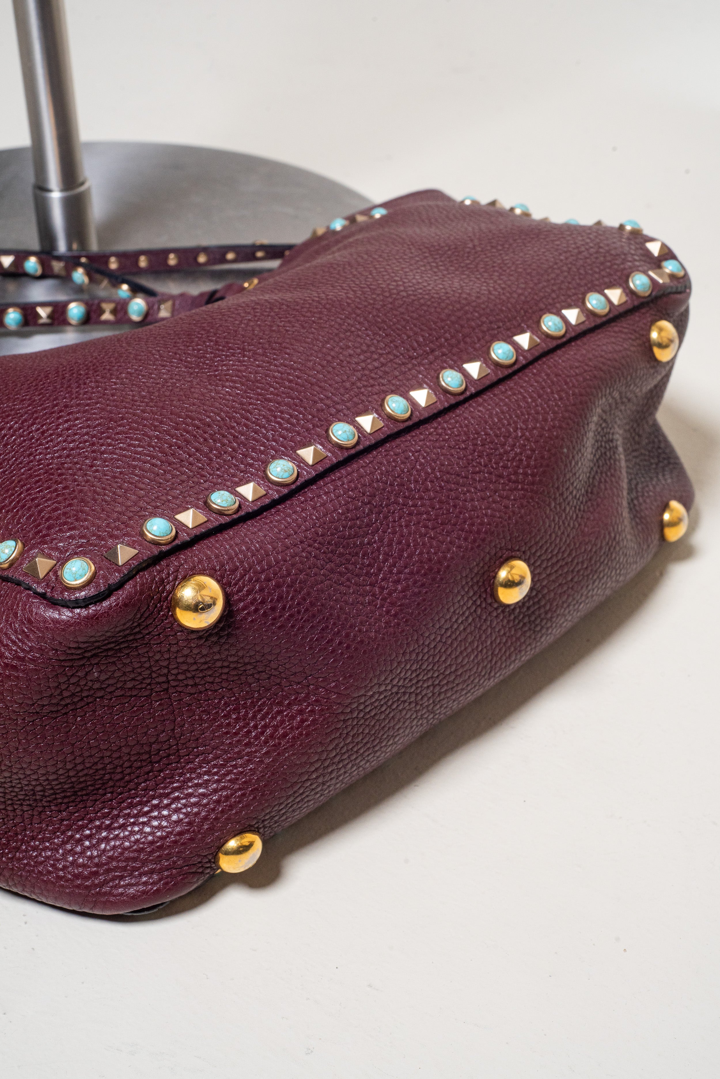 Burgundy Leather Turquoise Studded Tote Leather/Gem