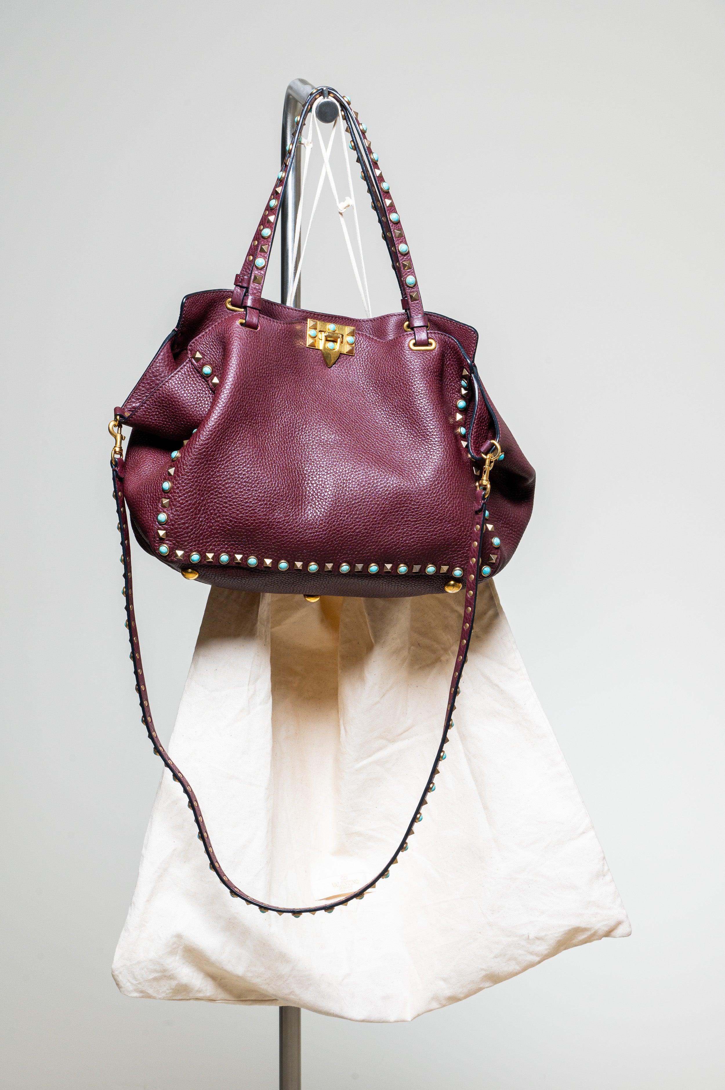 Burgundy Leather Turquoise Studded Tote Leather/Gem