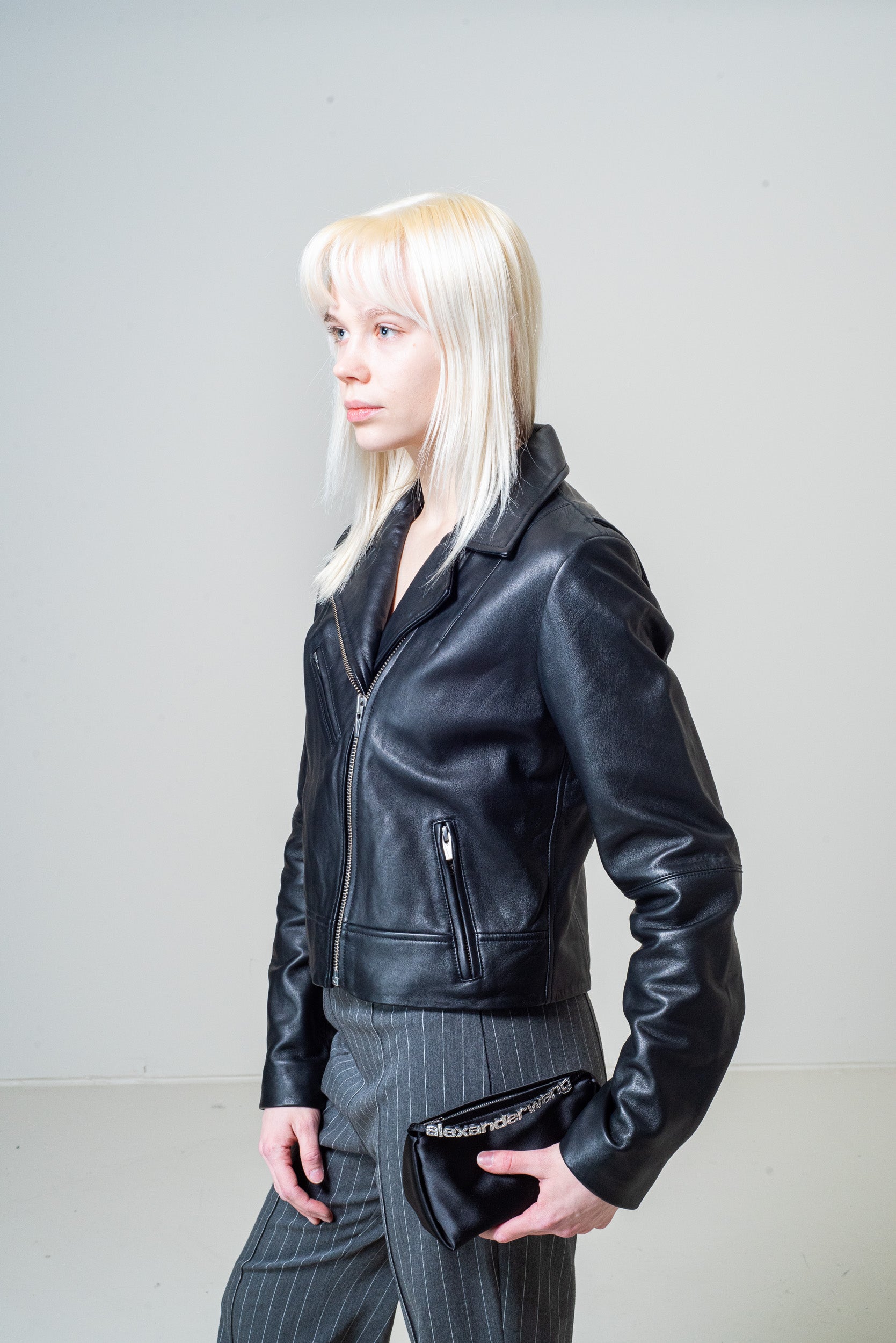 Black Motto Sheep Leather Jacket