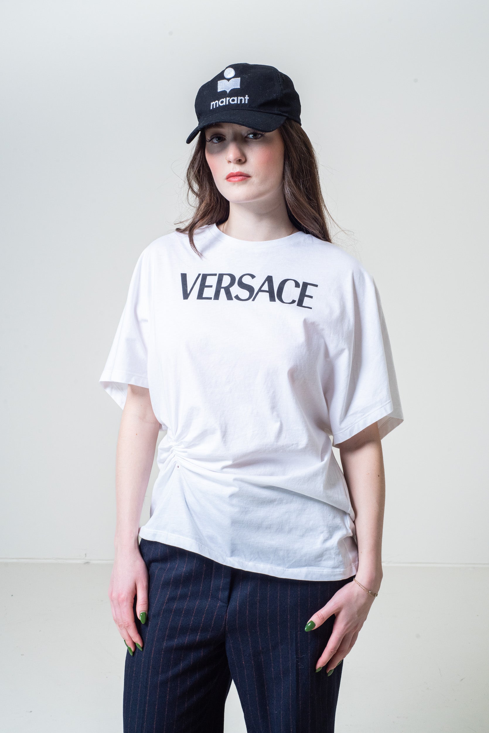 White Logo T-Shirt With Ruching