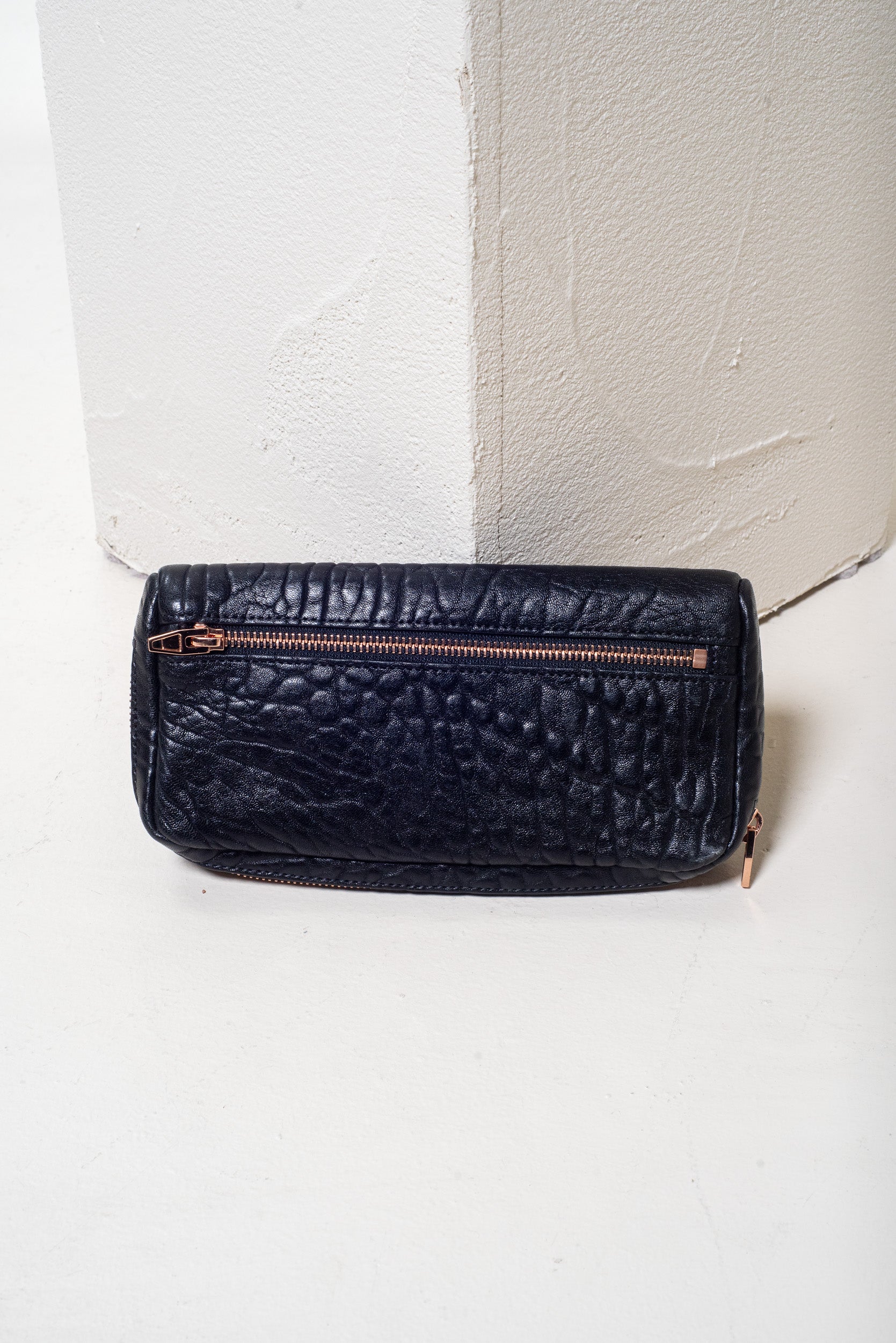 Black Pebbled Leather Fumo Wallet Clutch