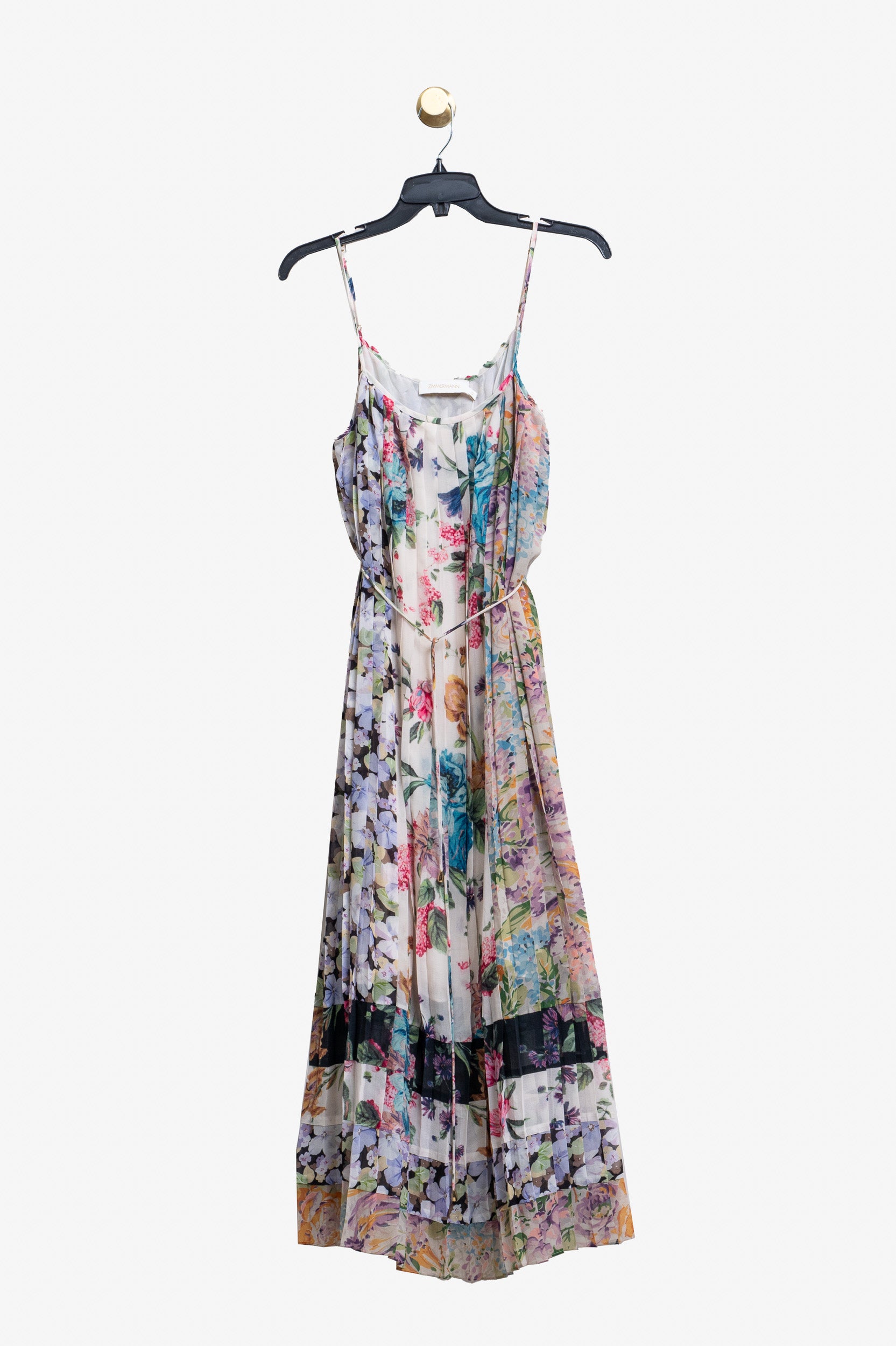 Multicoloured Floral Print Pleated Maxi Dress Polyester