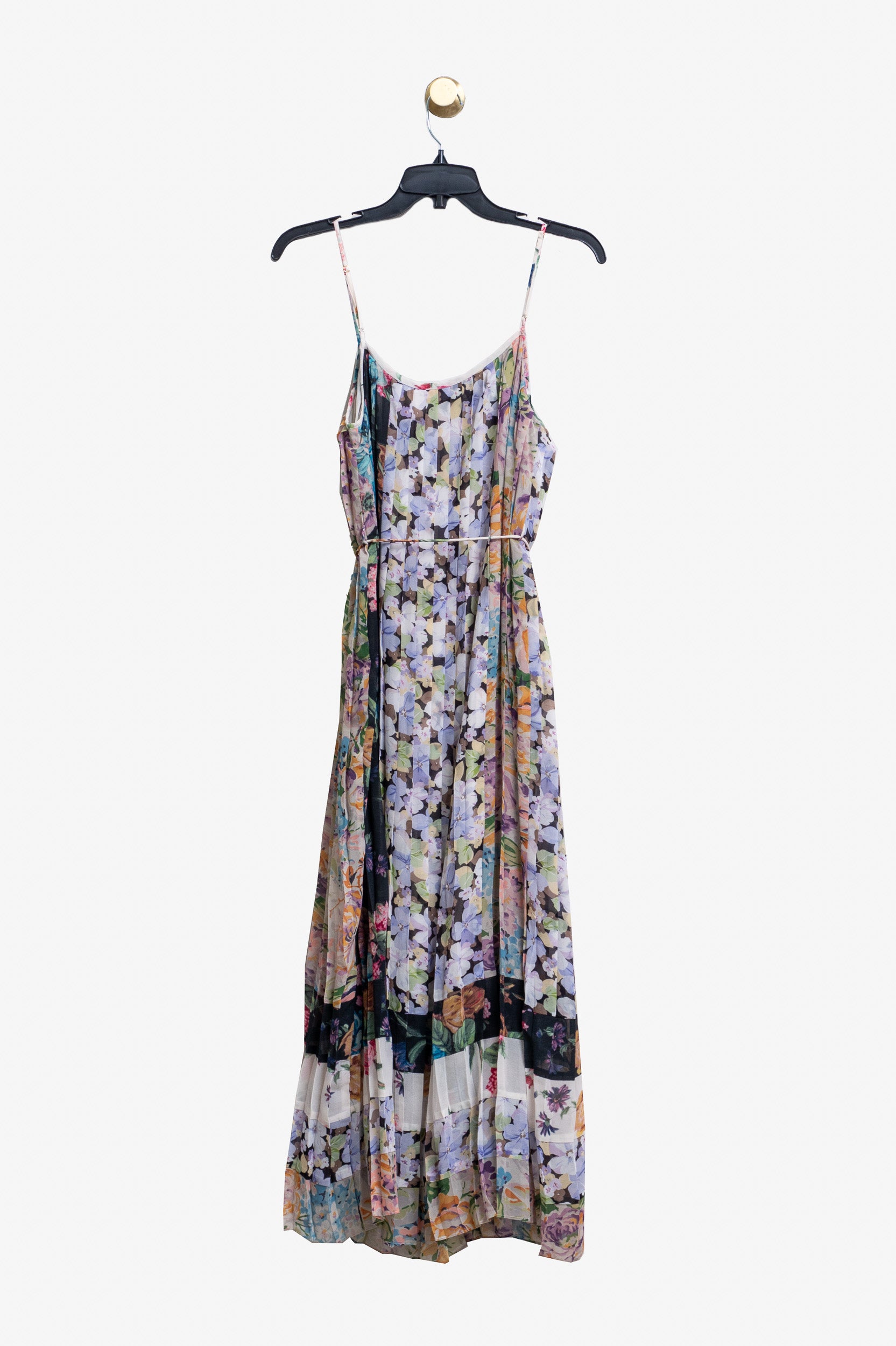 Multicoloured Floral Print Pleated Maxi Dress Polyester