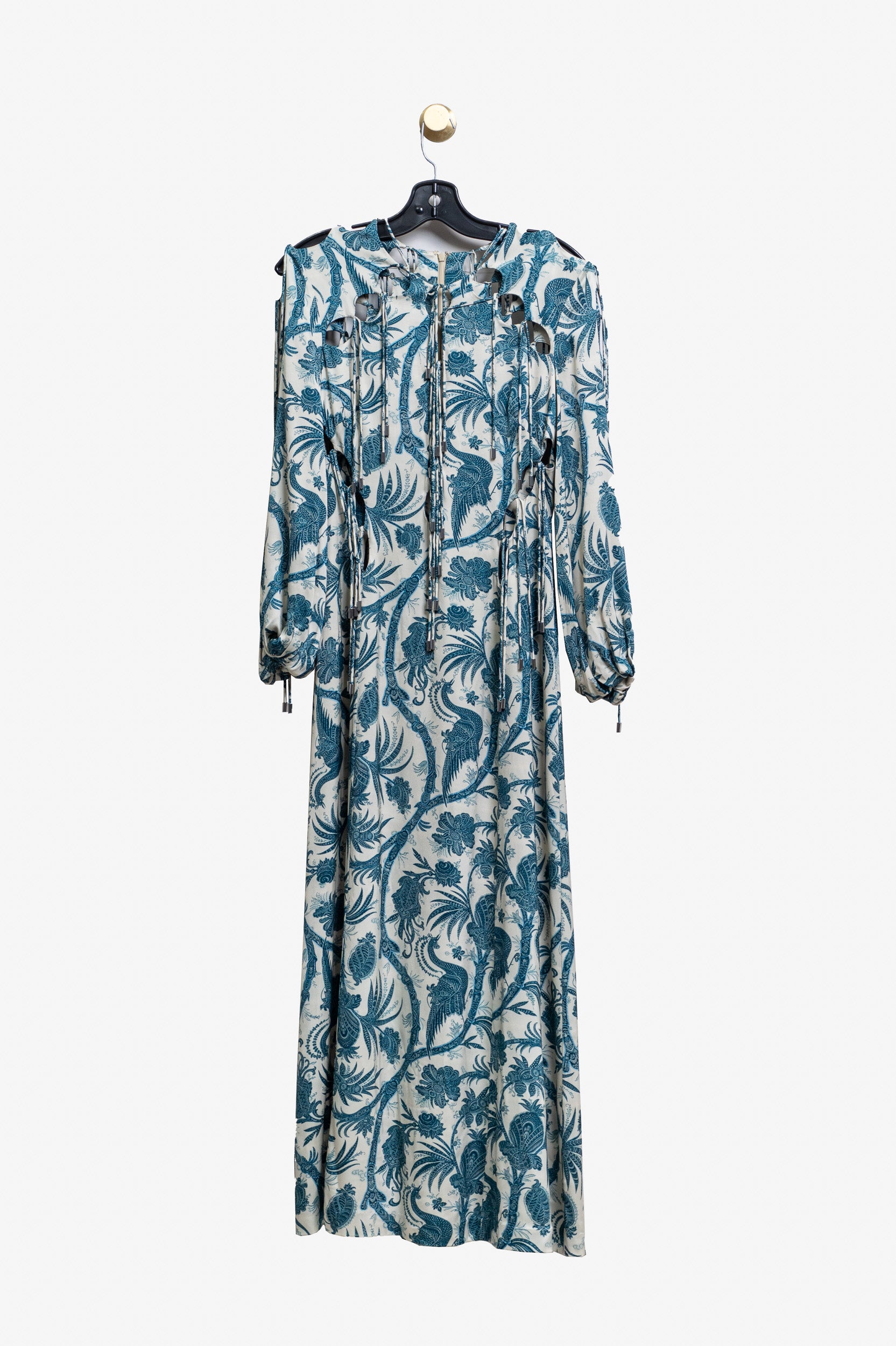 Adorn Blue Printed Tassel Maxi Dress Viscose