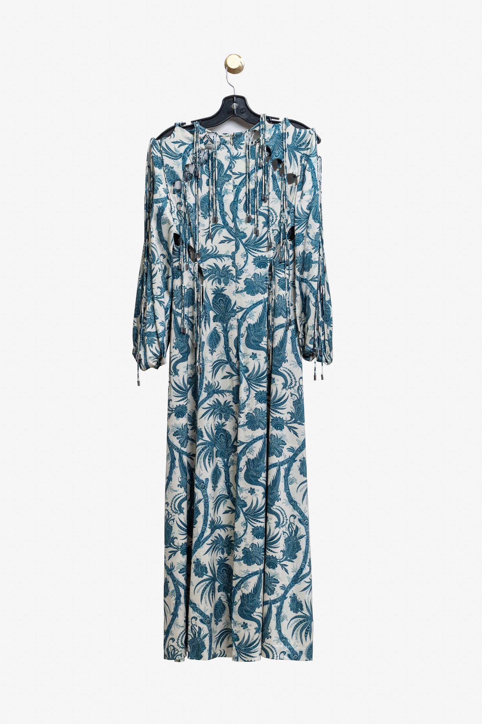 Adorn Blue Printed Tassel Maxi Dress Viscose