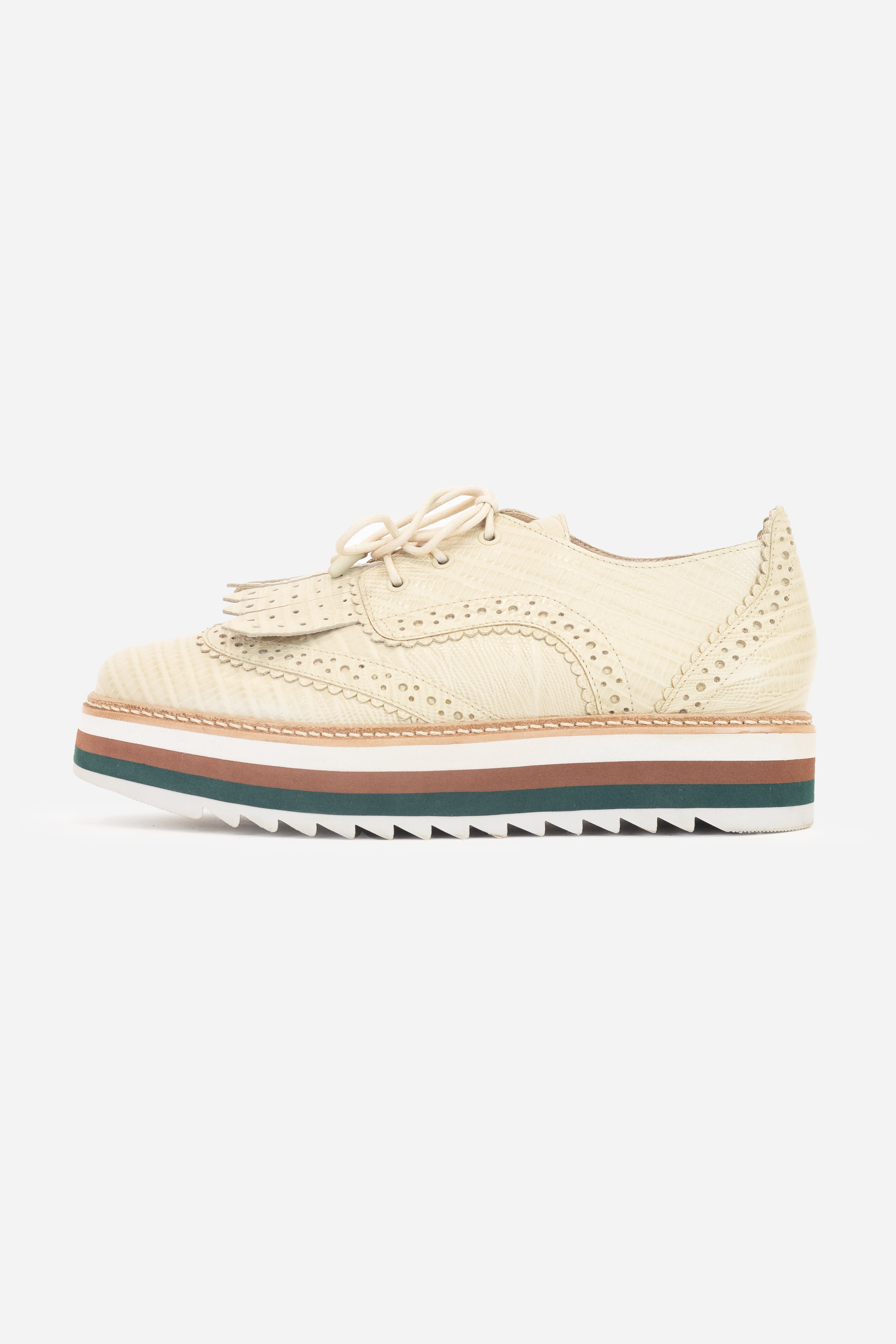 Beige Ecru Lace Up Leather Loafers Leather