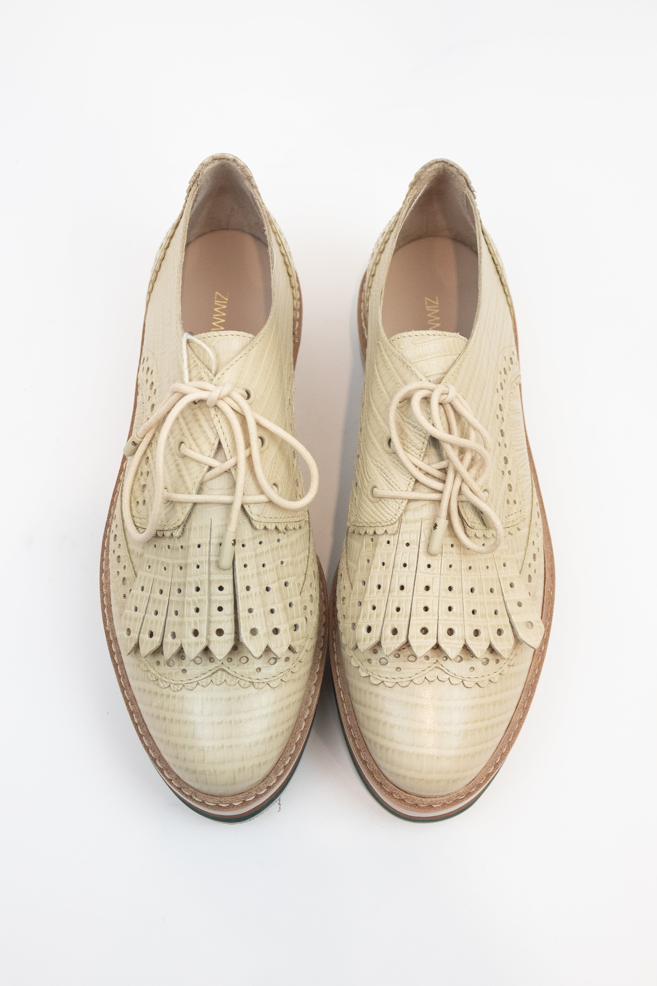 Beige Ecru Lace Up Leather Loafers Leather