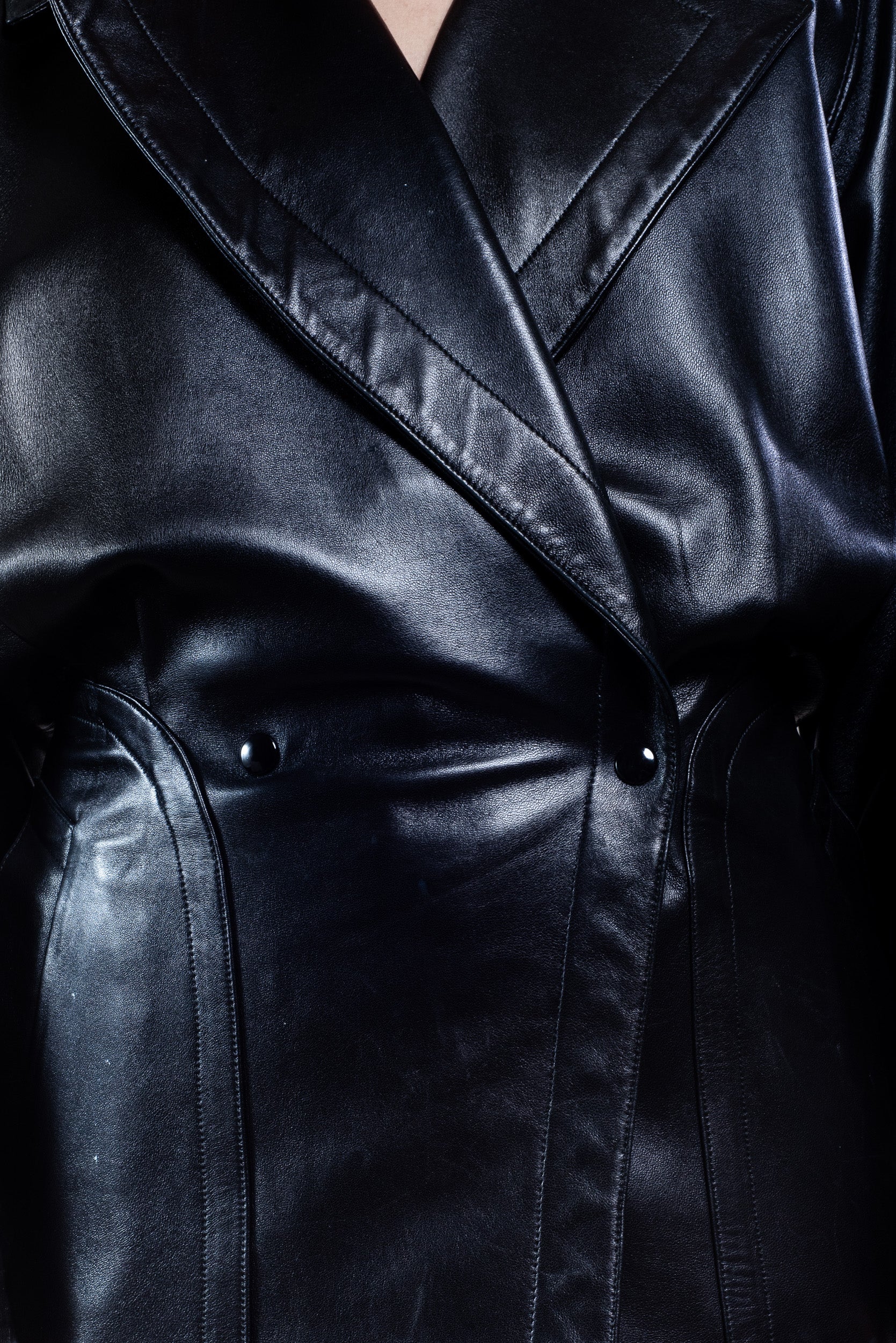 Vintage Black Cinched Waist Leather Jacket