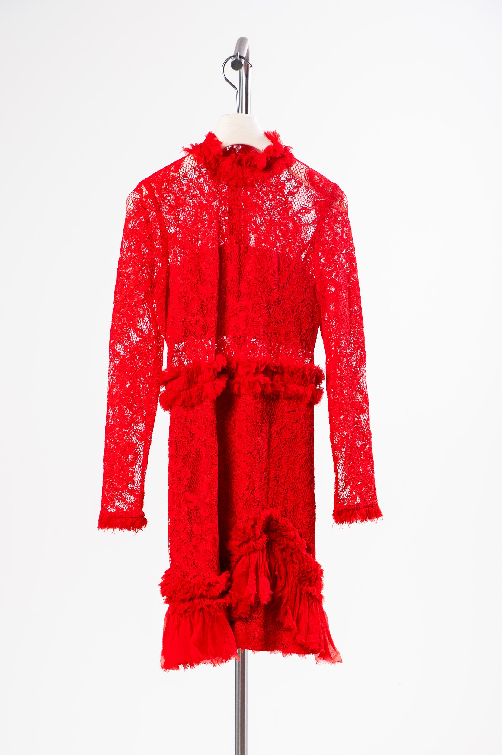 Red Turtle Neck Lace Mini Dress