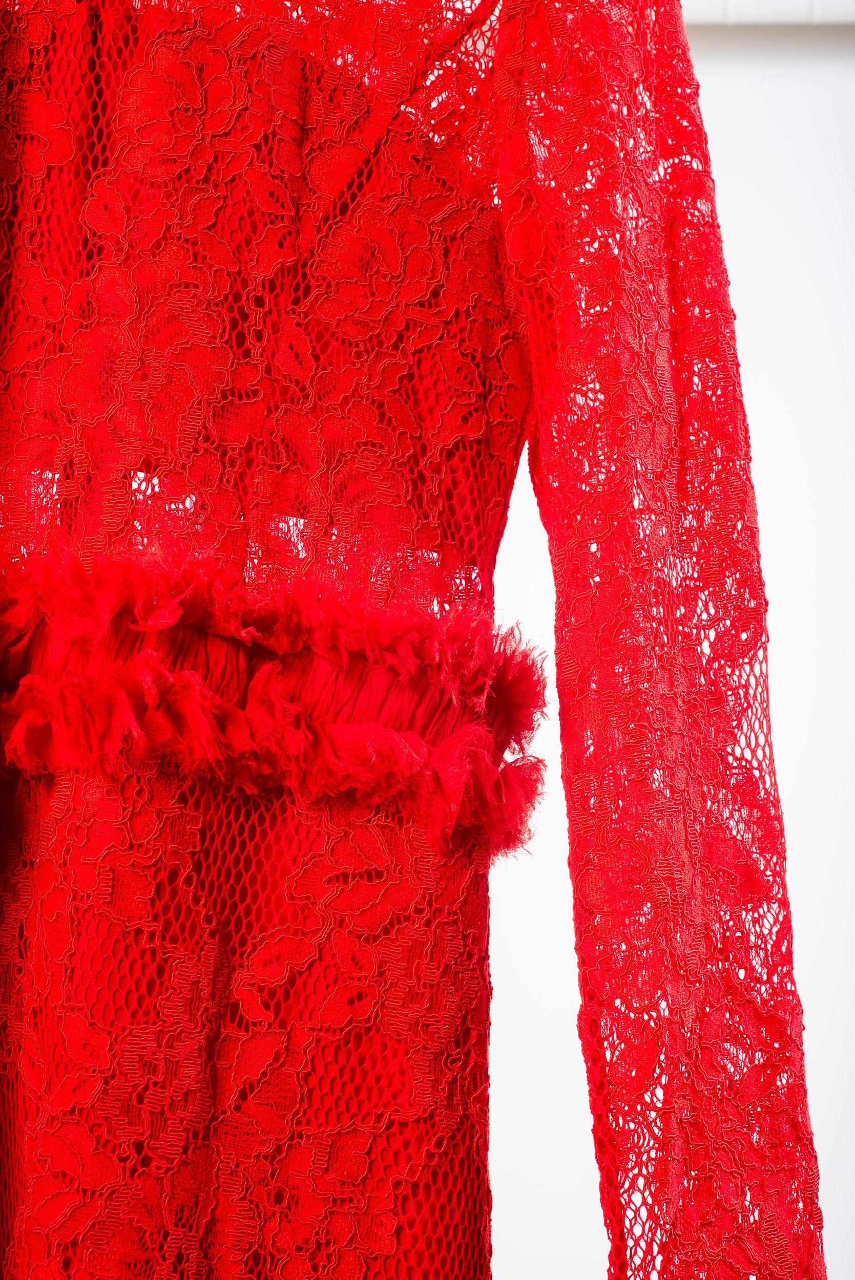 Red Turtle Neck Lace Mini Dress