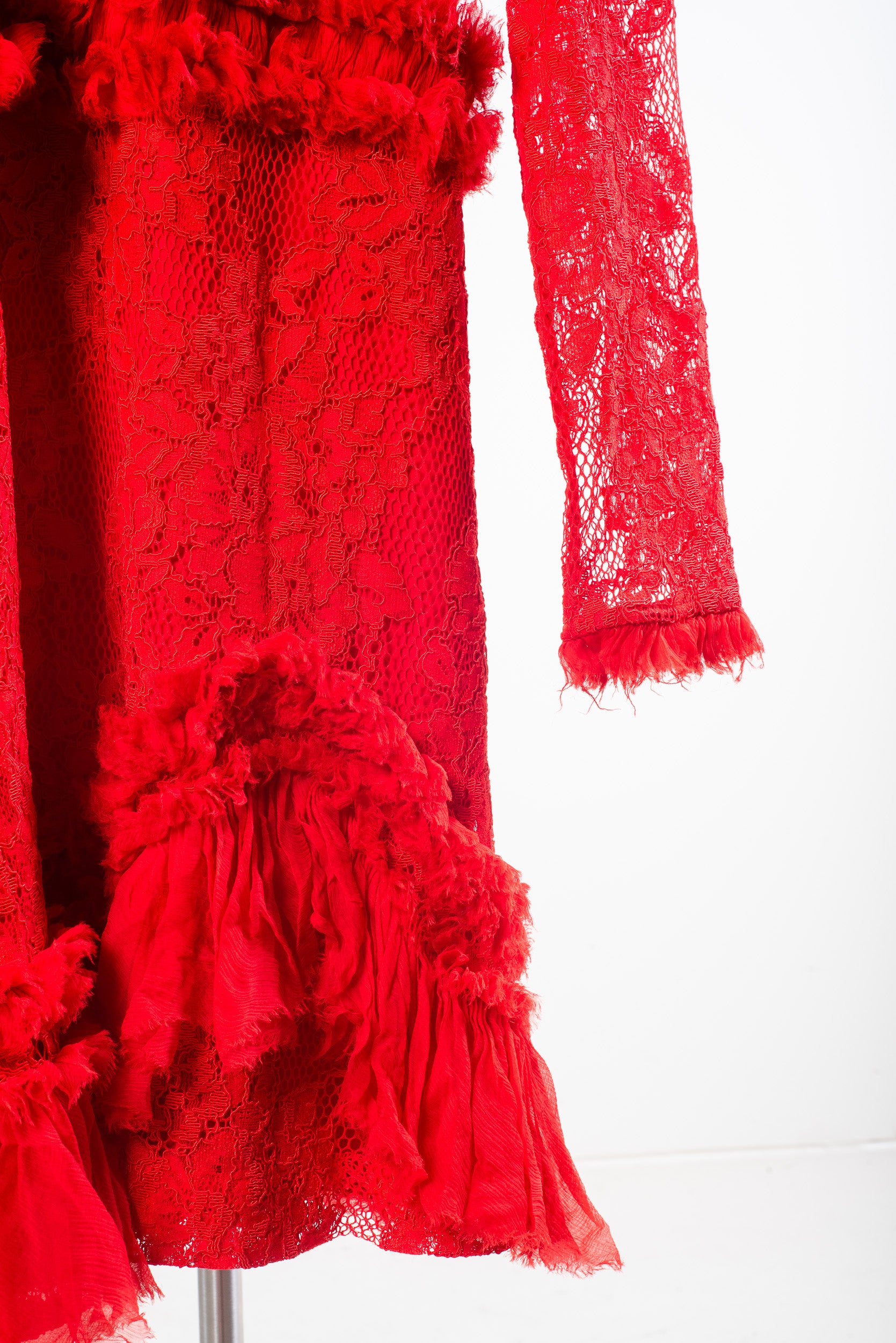 Red Turtle Neck Lace Mini Dress