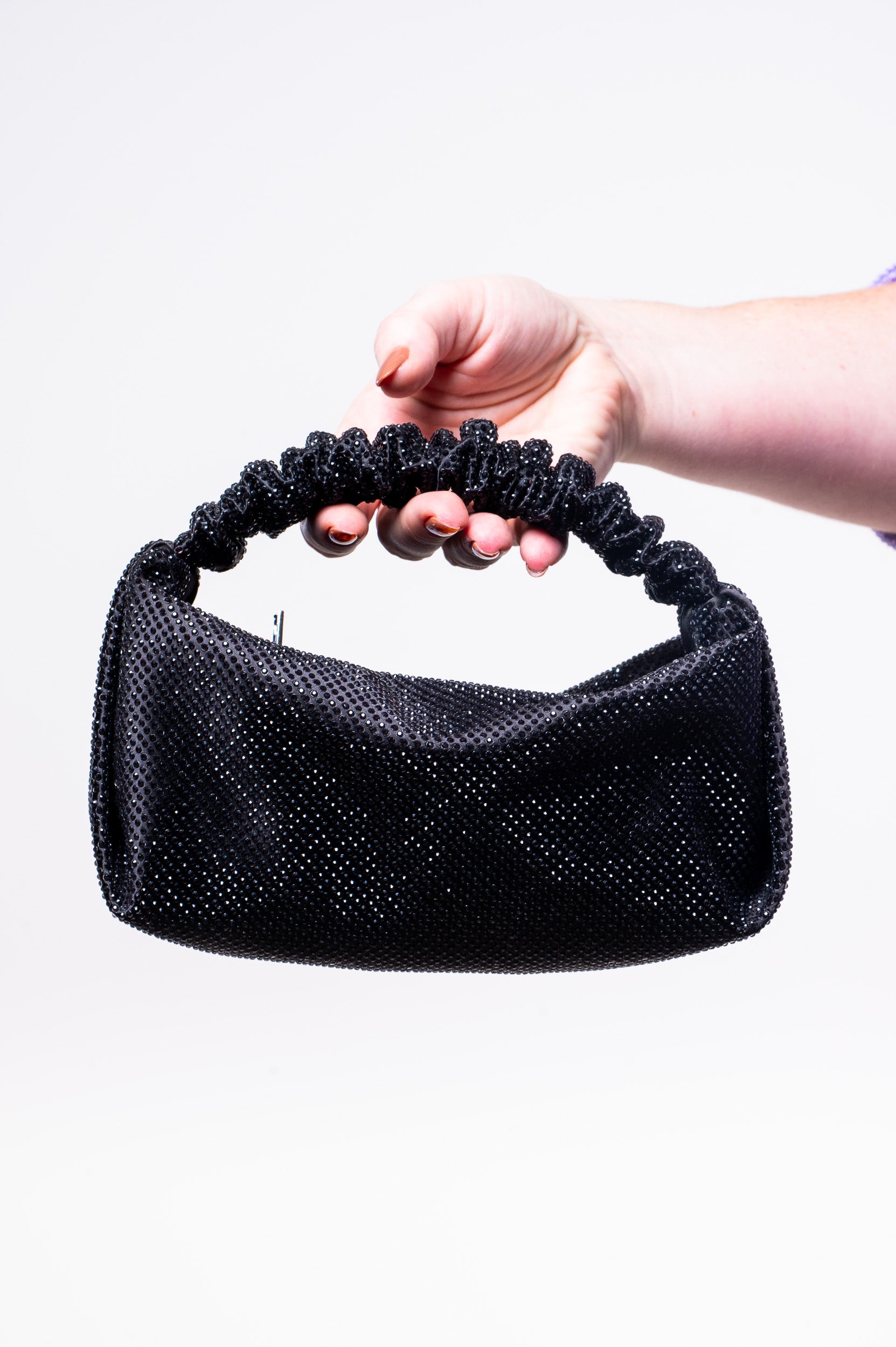 Black Scrunchie Crystal-Embellishes Mini Bag