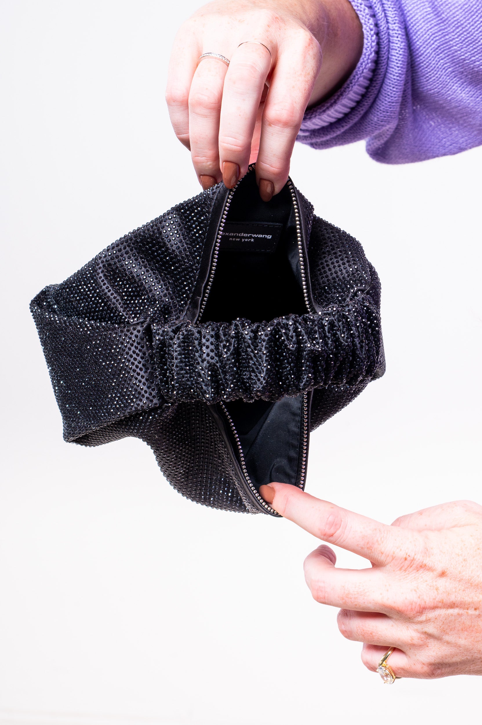 Black Scrunchie Crystal-Embellishes Mini Bag