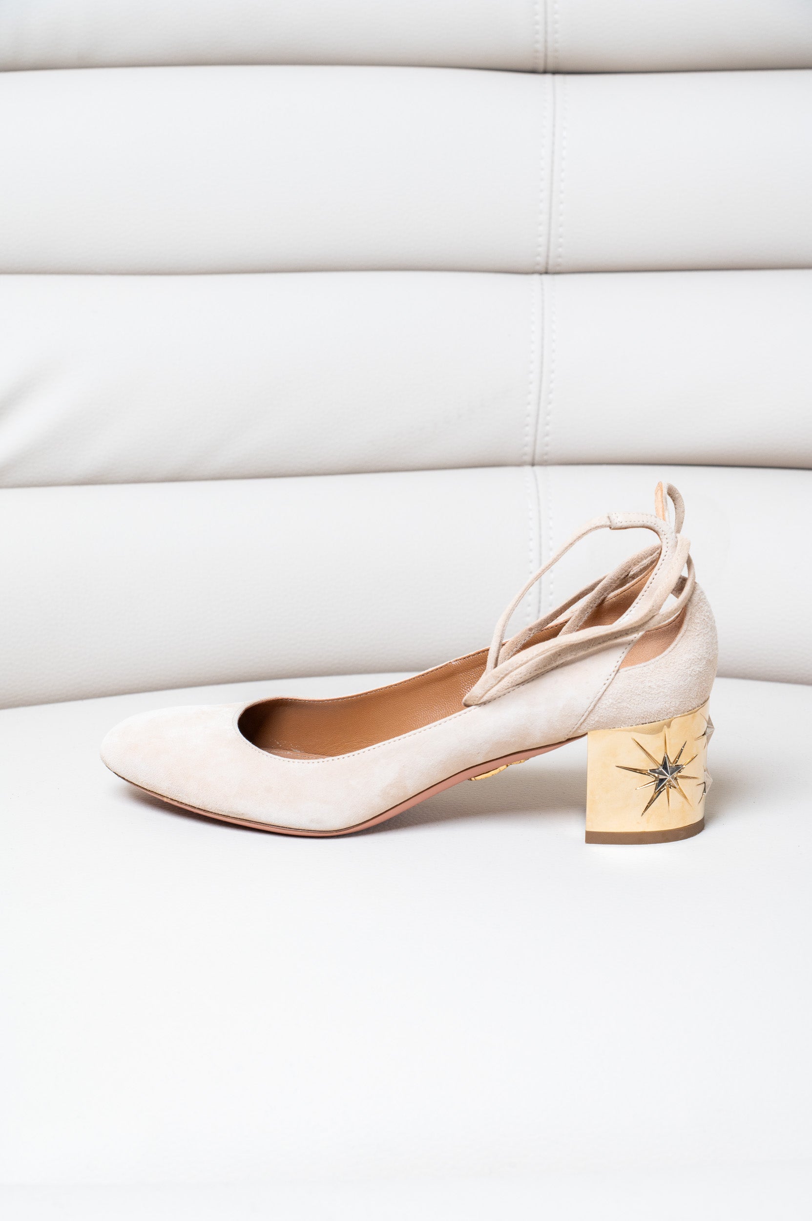 Beige Trinity Star 50 Cut Out Suede Pumps