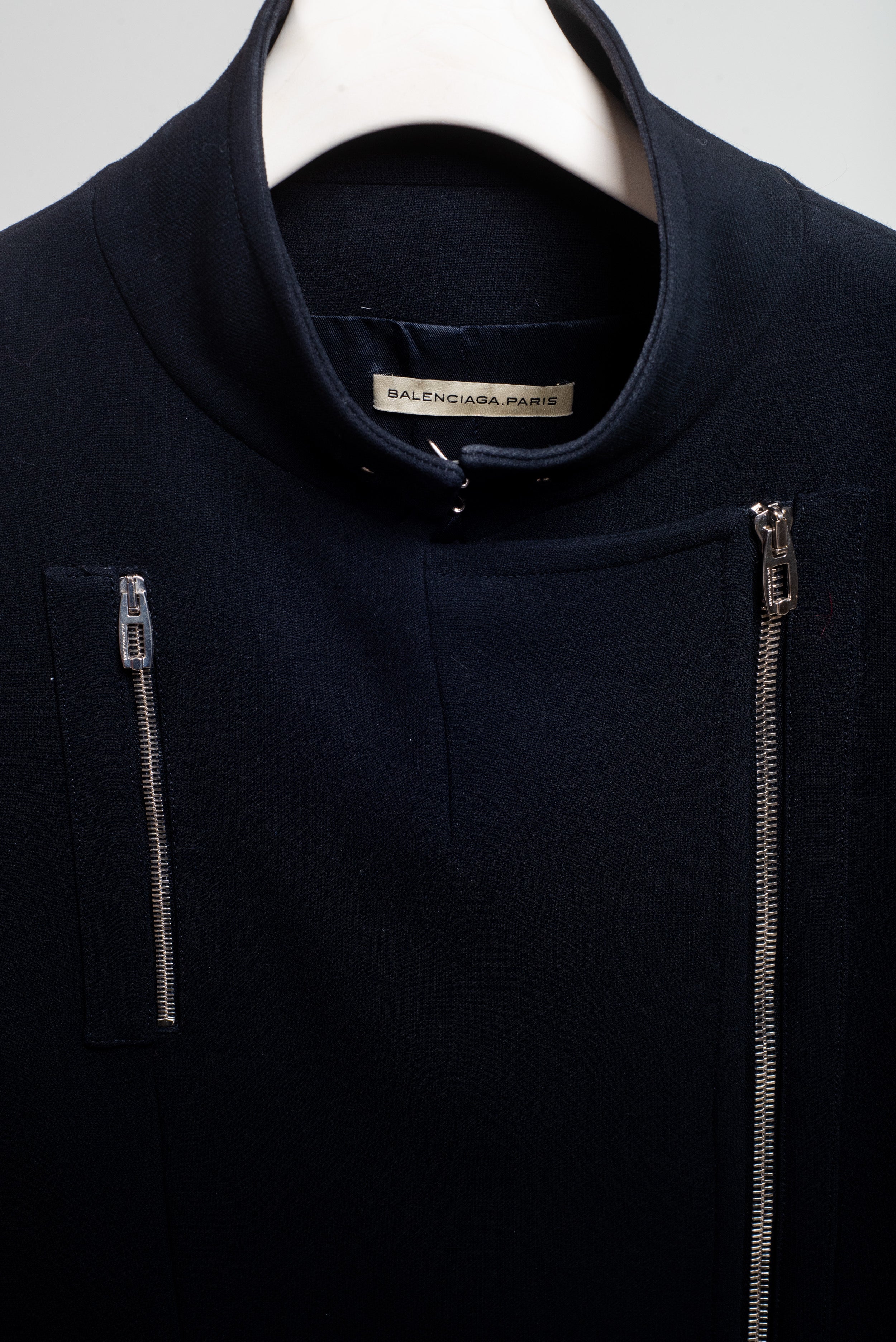 Black Double Breated Zipper Wool Coat