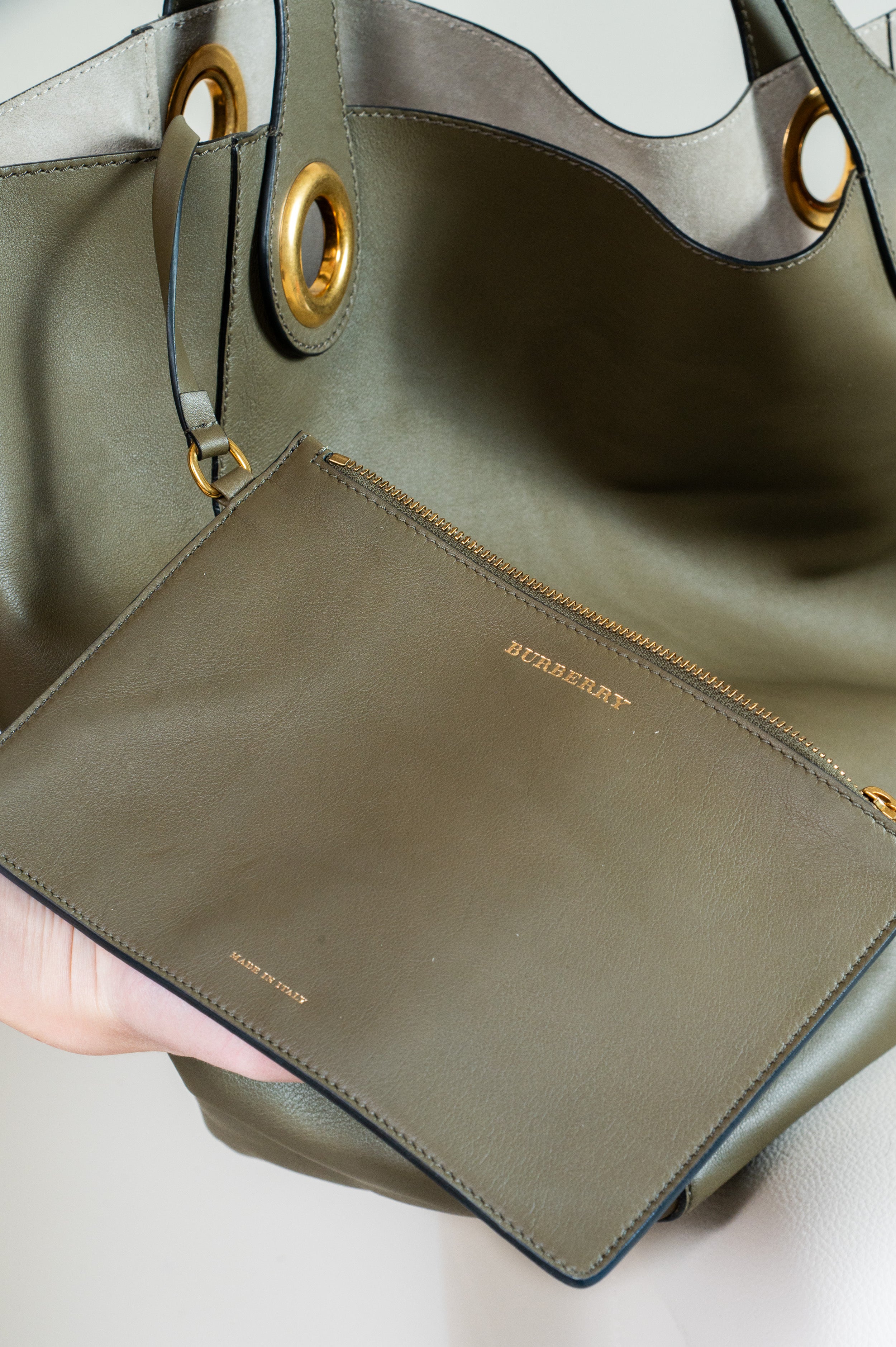 Khaki Green Grommet Tote Bag