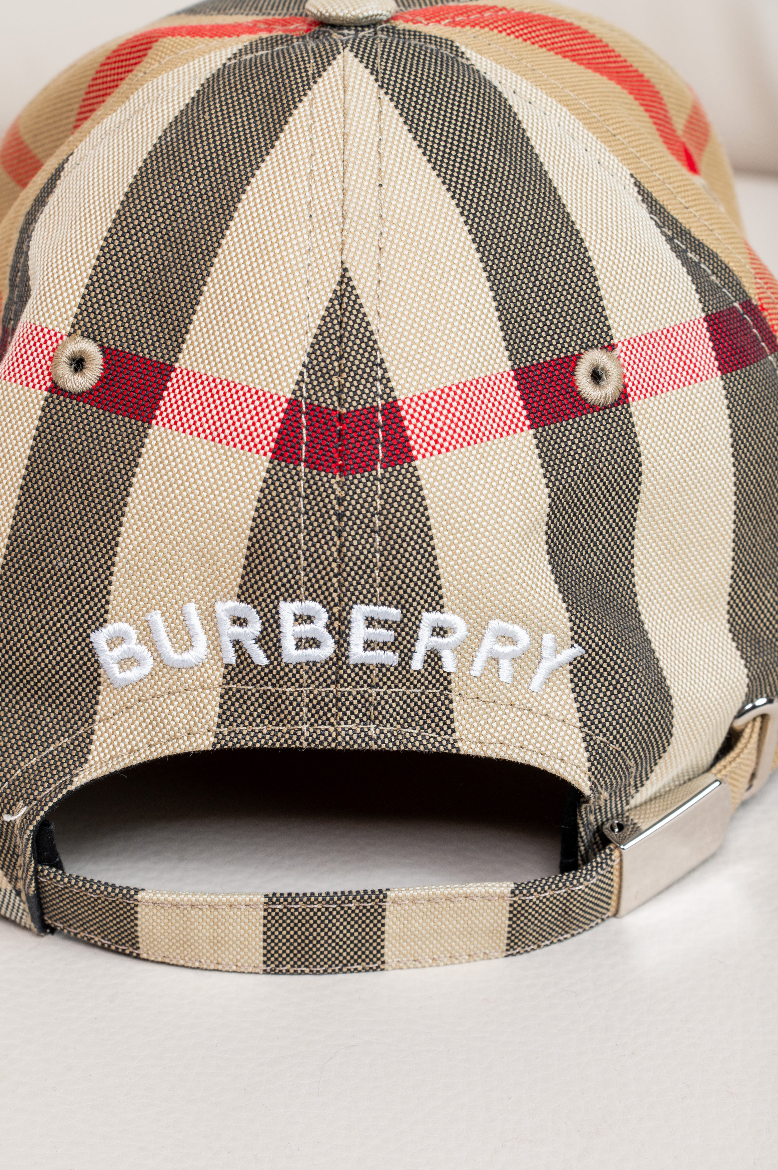 Check Print and Leather Trim Baseball Hat