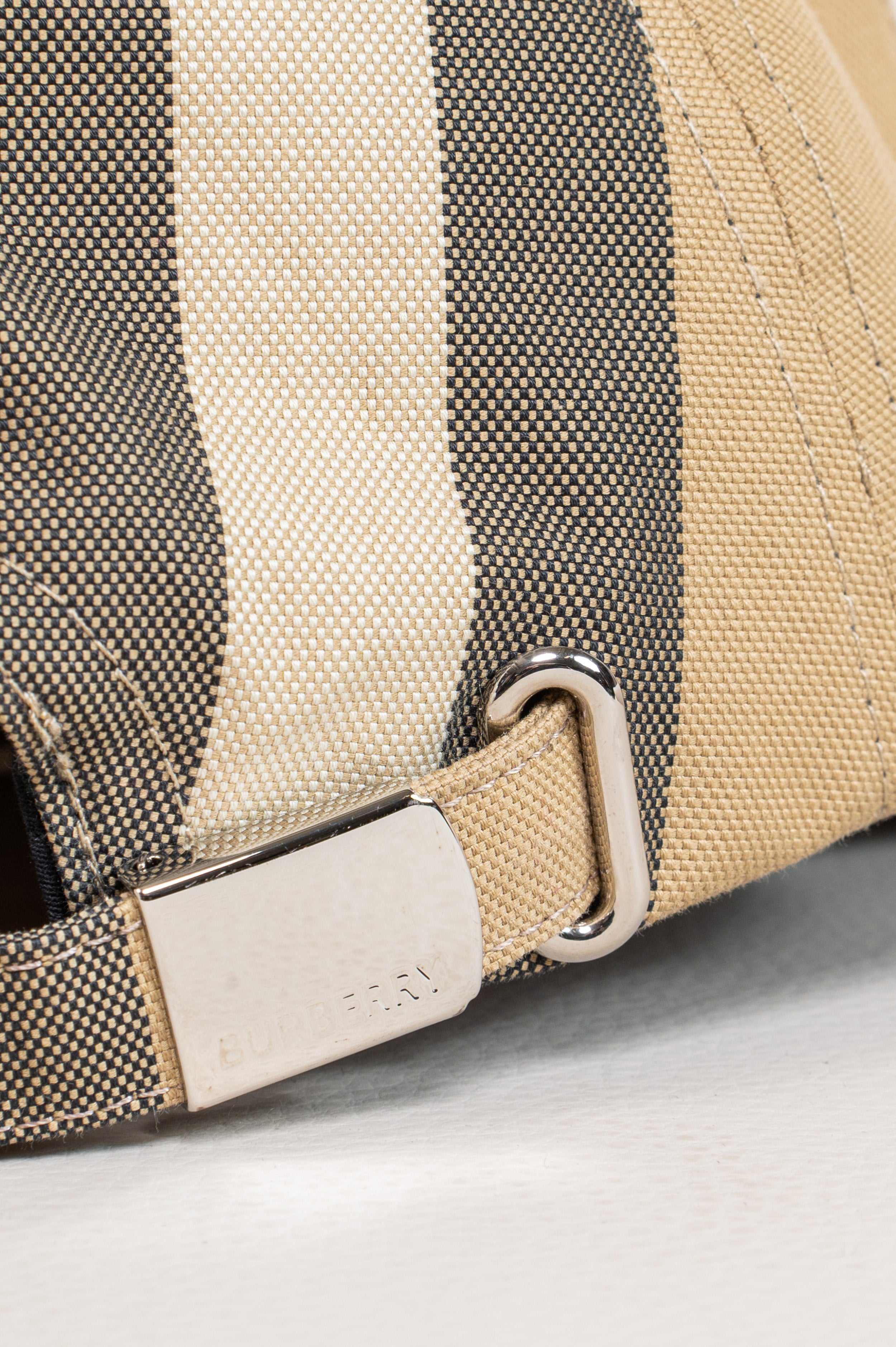 Check Print and Leather Trim Baseball Hat