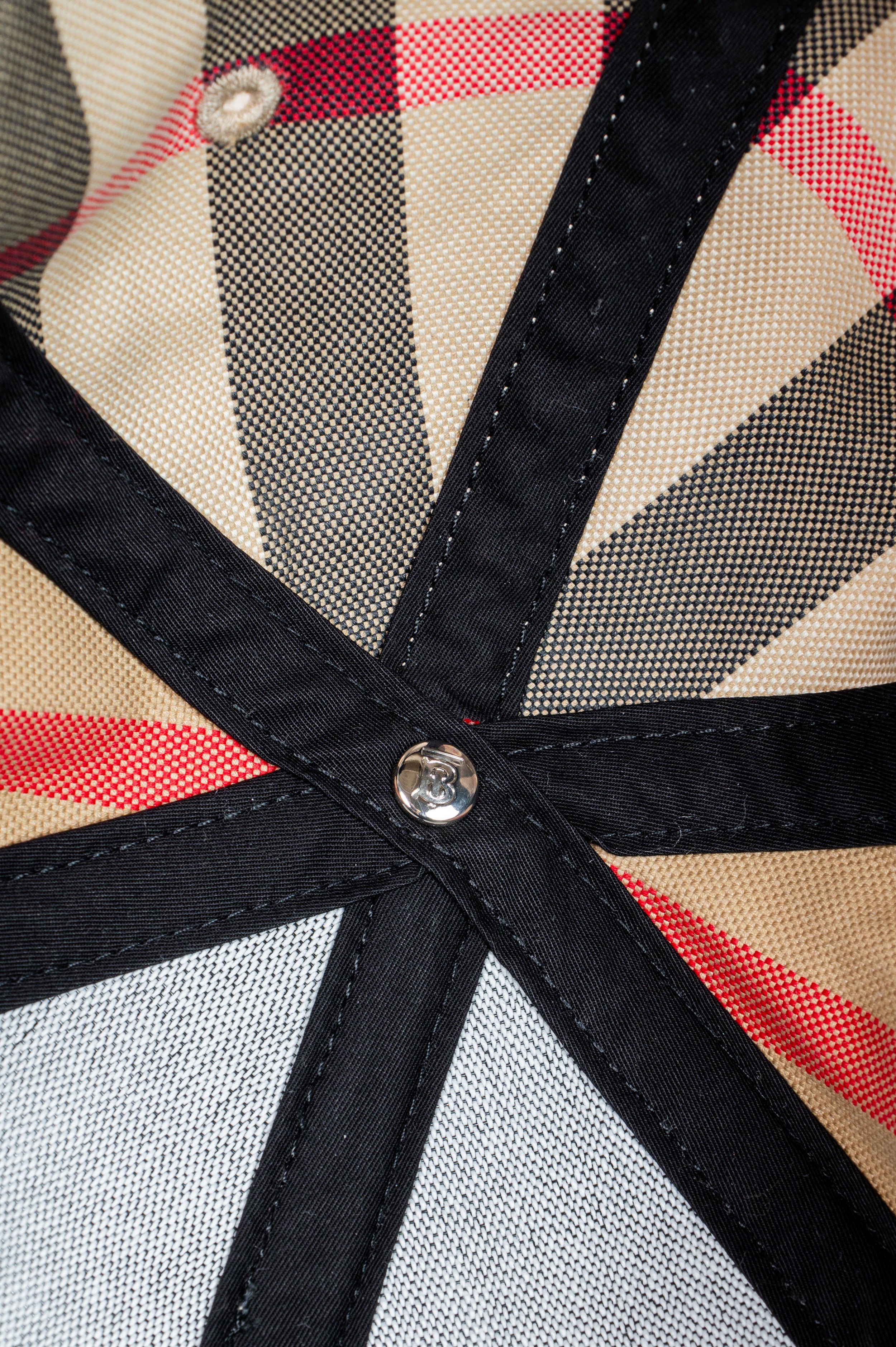 Check Print and Leather Trim Baseball Hat