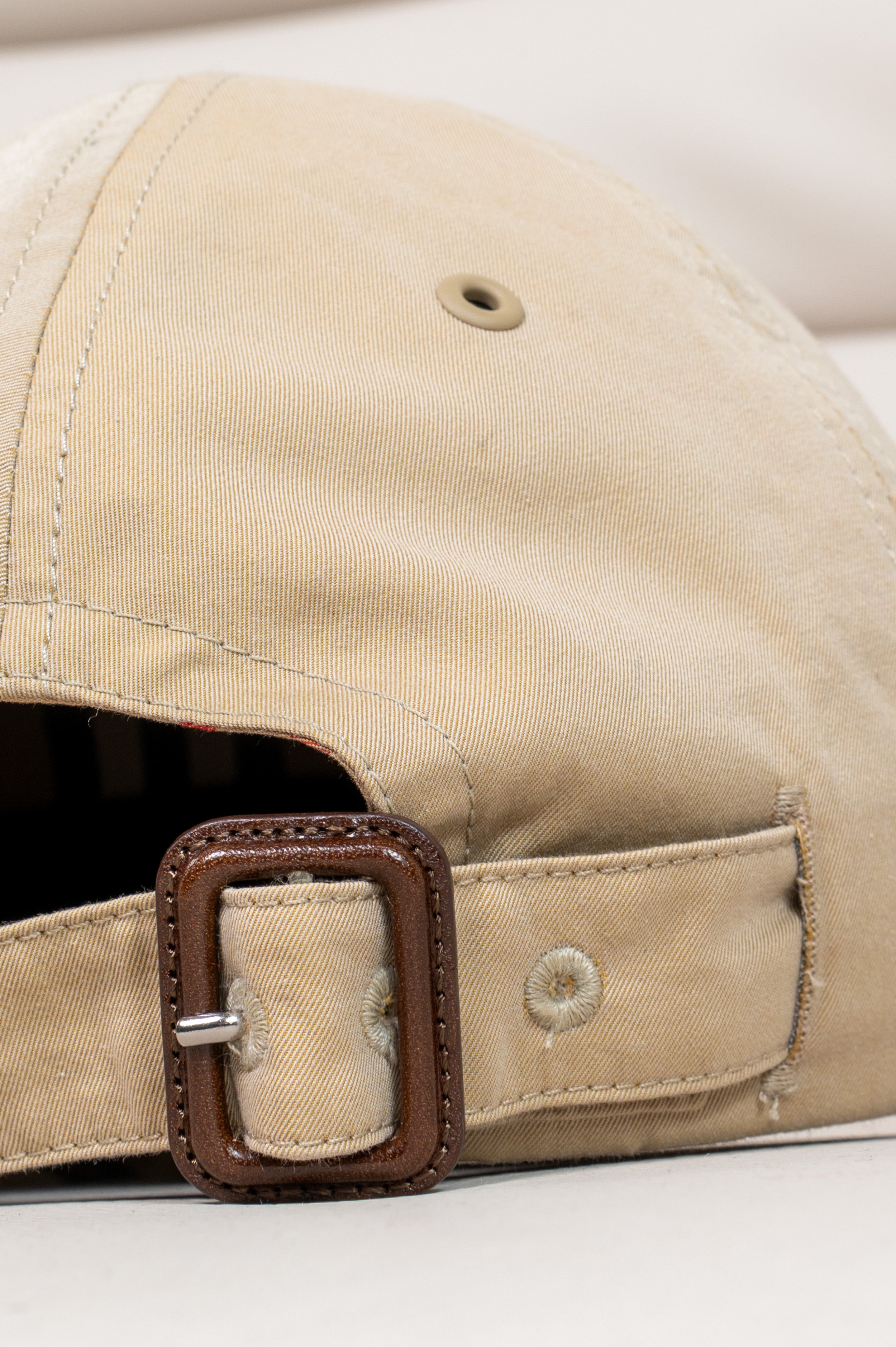 Beige Leather Trim Baseball Hat