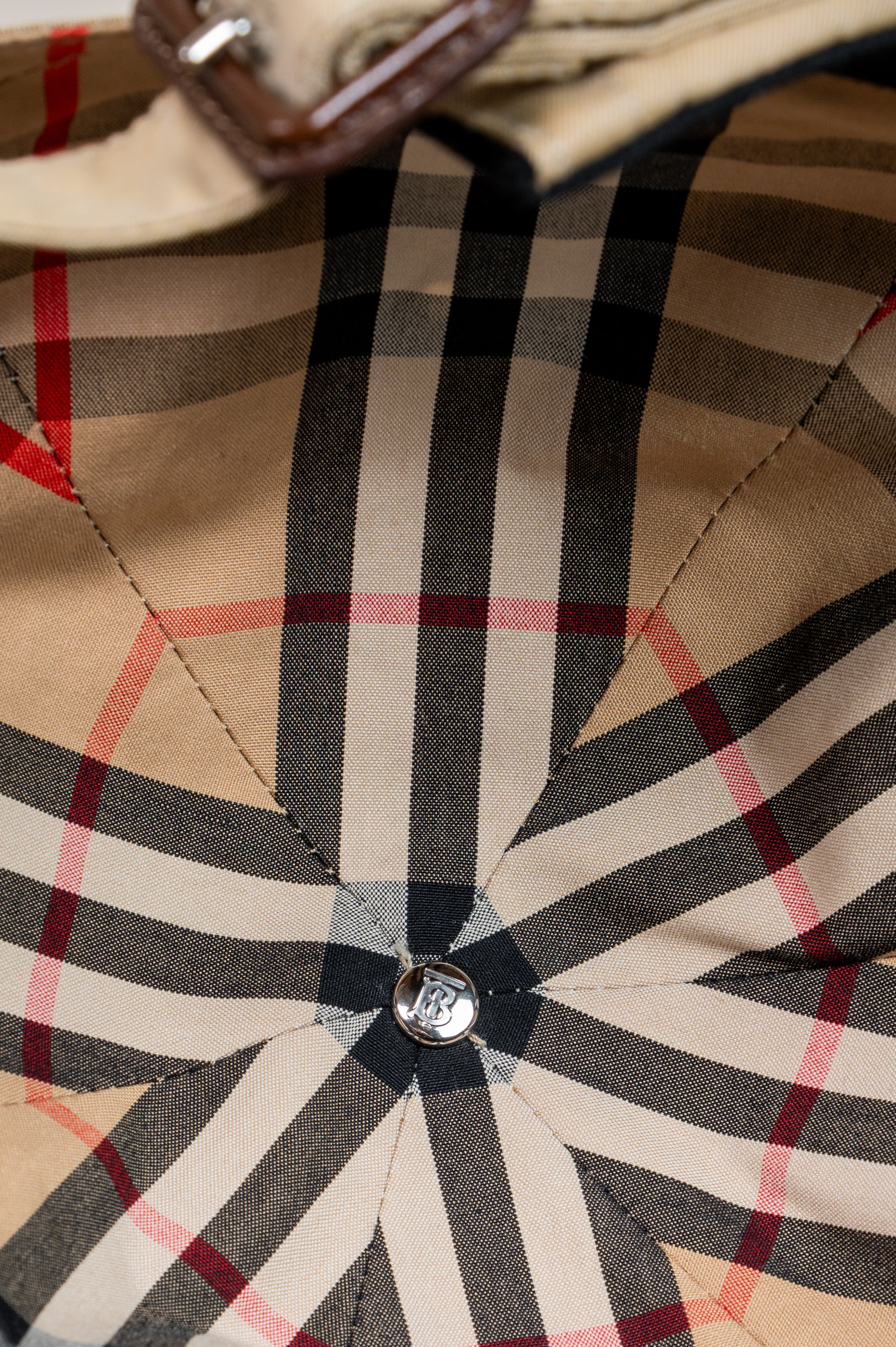 Beige Leather Trim Baseball Hat