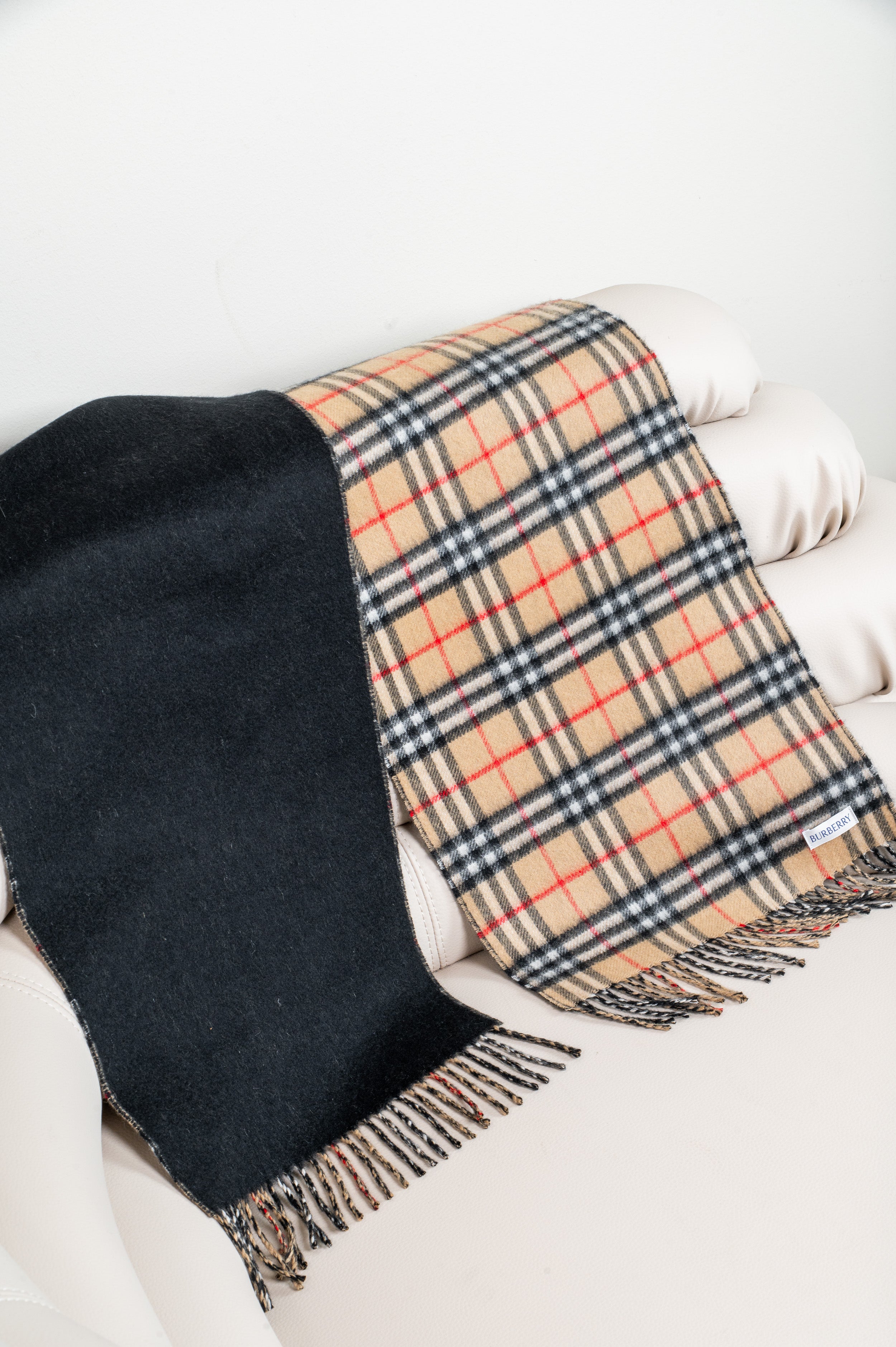 Black & Check Reversible Cashmere Scarf