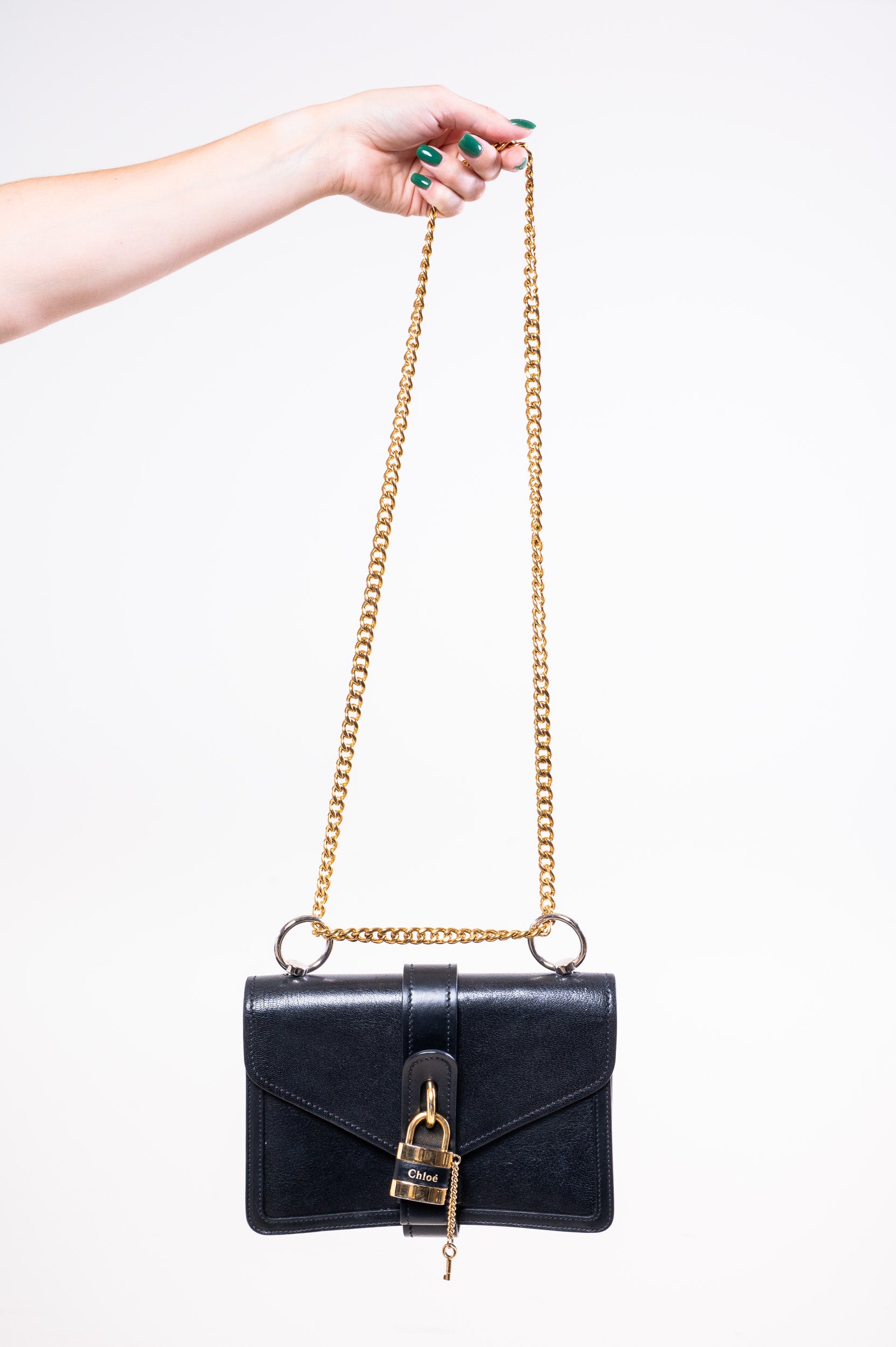 Black Leather Aby Chain Shoulder Bag